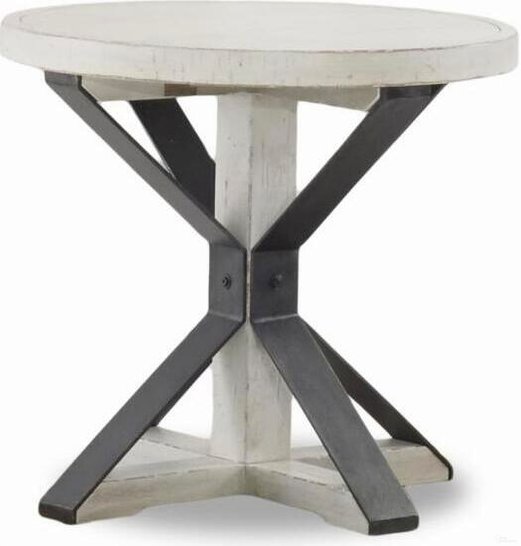 The appearance of Coming Home Friendship Round End Table In Chalk designed by Legacy Classic in the country / farmhouse interior design. This chalk piece of furniture  was selected by 1StopBedrooms from Coming Home Collection to add a touch of cosiness and style into your home. Sku: TY926-808. Material: Oak Veneer.
