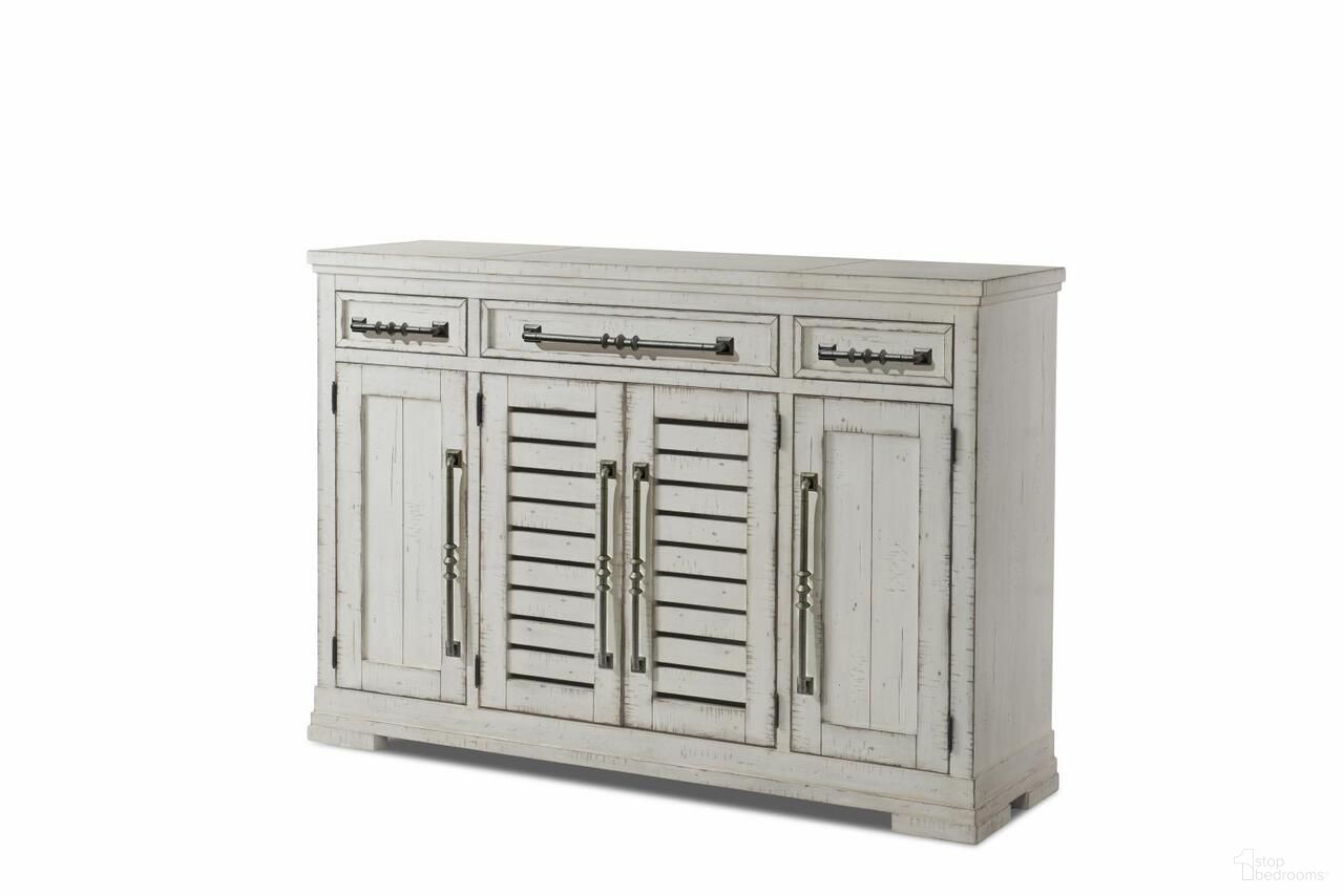 The appearance of Coming Home Hospitality 3 Drawer and 4 Door Credenza In Chalk designed by Legacy Classic in the country / farmhouse interior design. This chalk piece of furniture  was selected by 1StopBedrooms from Coming Home Collection to add a touch of cosiness and style into your home. Sku: TY926-891. Material: Oak Veneer.