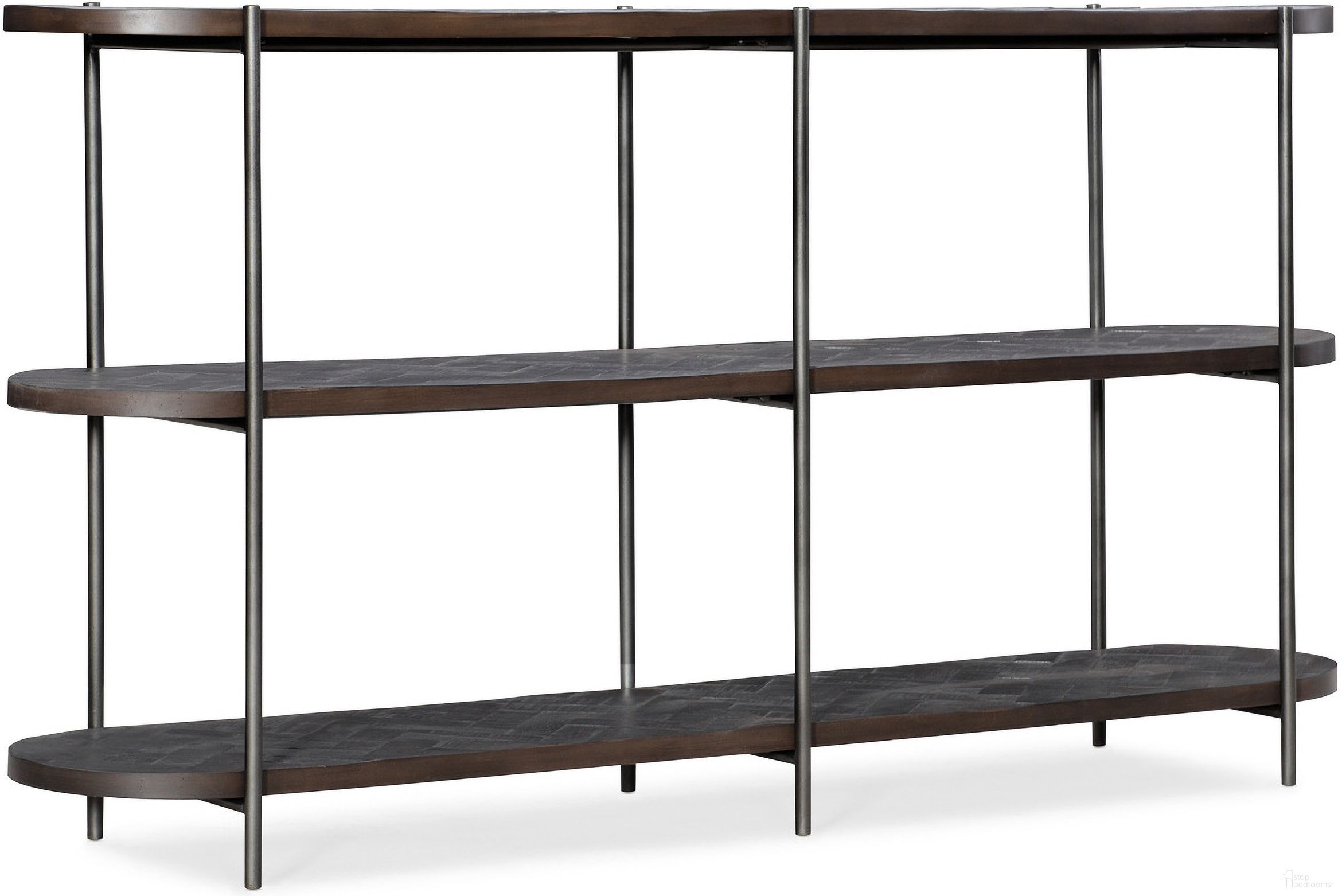 The appearance of Commerce And Market Console Table In Dark Wood designed by Hooker in the transitional interior design. This dark wood piece of furniture  was selected by 1StopBedrooms from Commerce and Market Collection to add a touch of cosiness and style into your home. Sku: 7228-80013-89. Material: Steel.