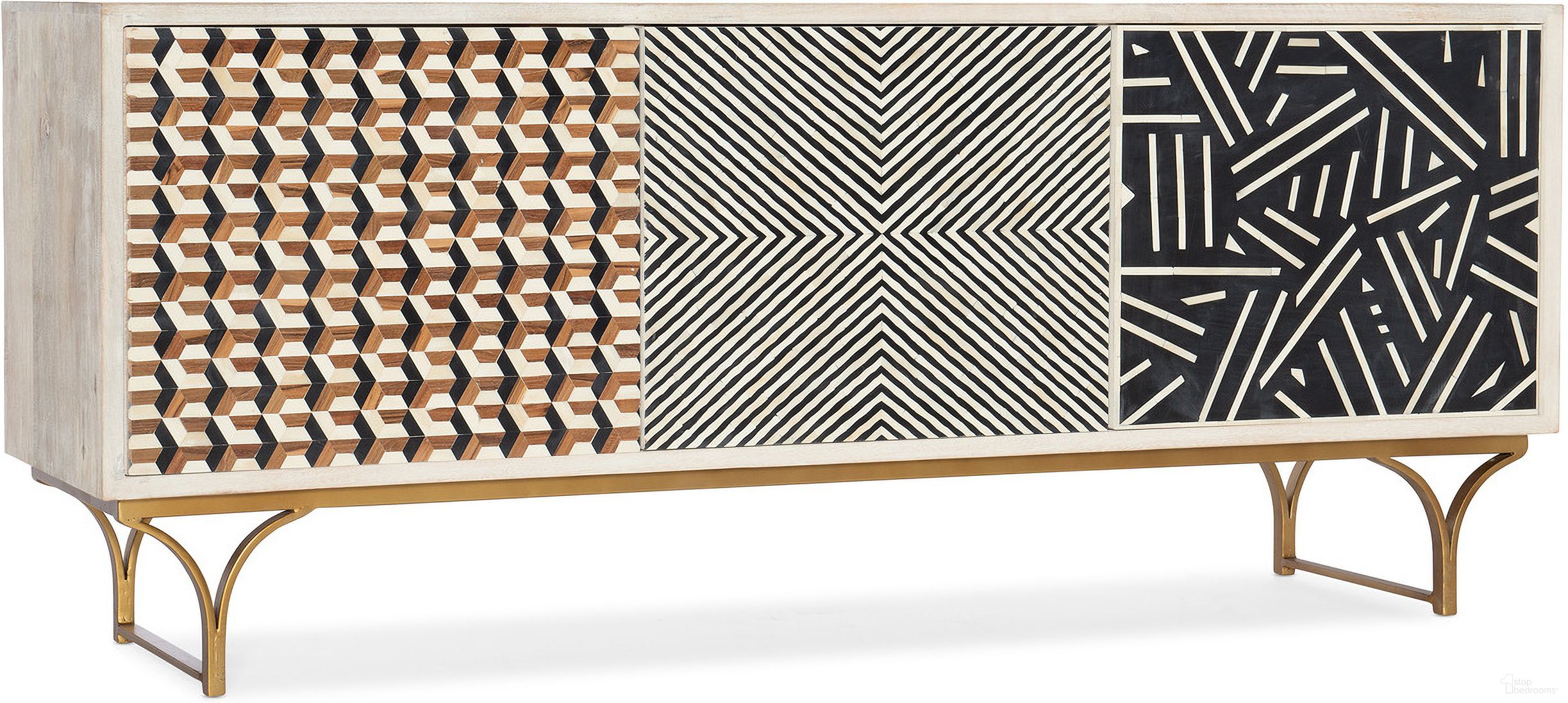 The appearance of Commerce And Market Jaiden Three Door Credenza designed by Hooker in the transitional interior design. This light wood piece of furniture  was selected by 1StopBedrooms from Commerce and Market Collection to add a touch of cosiness and style into your home. Sku: 7228-55010-02. Material: Wood.