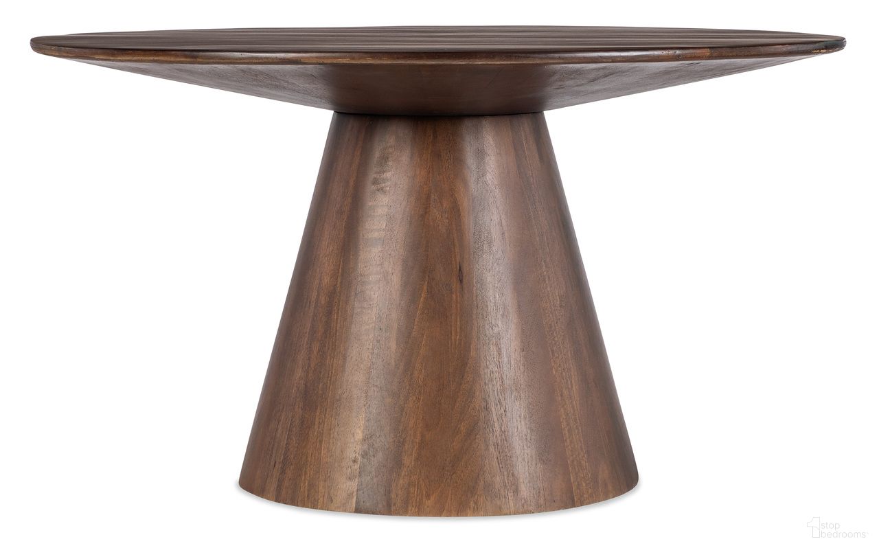 The appearance of Commerce and Market Madison Round Dining Table In Medium Wood designed by Hooker in the transitional interior design. This medium wood piece of furniture  was selected by 1StopBedrooms from Commerce and Market Collection to add a touch of cosiness and style into your home. Sku: 7228-75005-85. Table Base Style: Pedestal. Table Top Shape: Round. Size: 54". Material: Mango.
