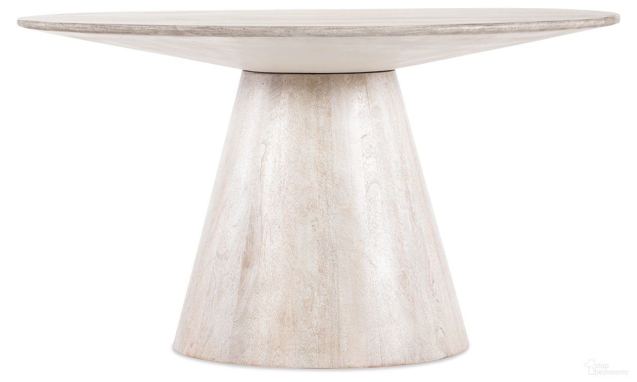 The appearance of Commerce and Market Madison Round Dining Table In White designed by Hooker in the transitional interior design. This white piece of furniture  was selected by 1StopBedrooms from Commerce and Market Collection to add a touch of cosiness and style into your home. Sku: 7228-75005-02. Table Base Style: Pedestal. Table Top Shape: Round. Size: 54". Material: Mango.