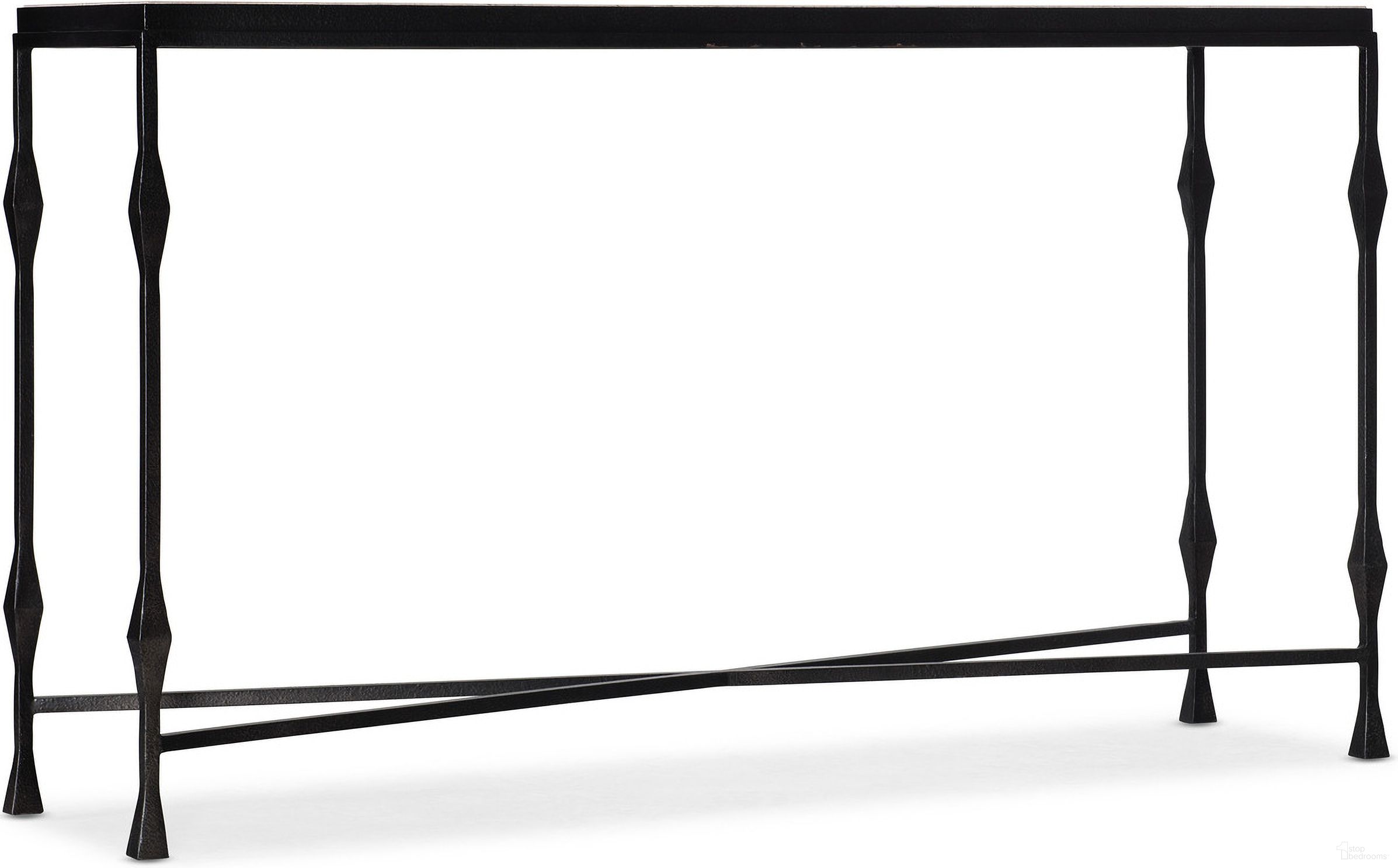 The appearance of Commerce And Market Metal-Wood Console Table designed by Hooker in the transitional interior design. This black piece of furniture  was selected by 1StopBedrooms from Commerce and Market Collection to add a touch of cosiness and style into your home. Sku: 7228-85022-00. Material: Travertine.