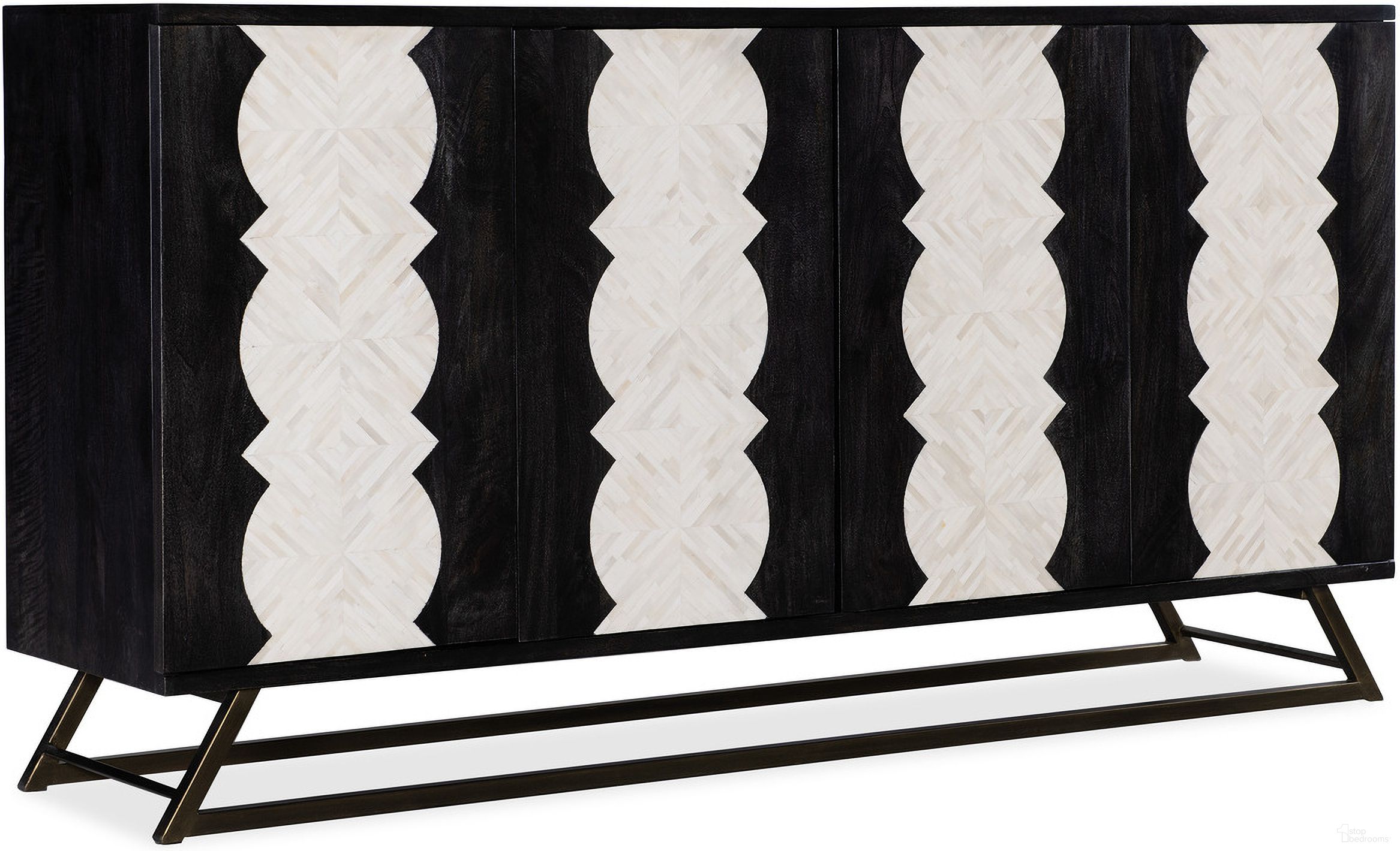 The appearance of Commerce and Market Moroccan Modern Credenza In Black designed by Hooker in the transitional interior design. This black piece of furniture was selected by 1StopBedrooms from Commerce and Market Collection to add a touch of cosiness and style into your home. Sku: 7228-85087-99. Material: Bone.