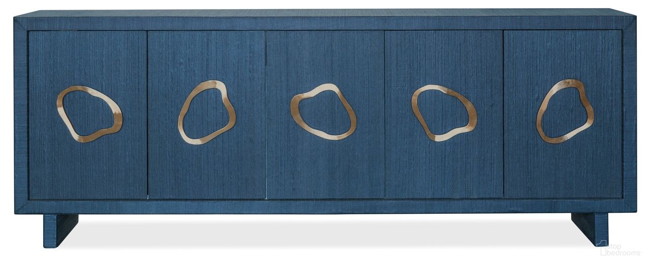 The appearance of Commerce and Market Paige Five-Door Credenza In Blue designed by Hooker in the transitional interior design. This blue piece of furniture  was selected by 1StopBedrooms from Commerce and Market Collection to add a touch of cosiness and style into your home. Sku: 7228-85150-45. Material: Raffia.