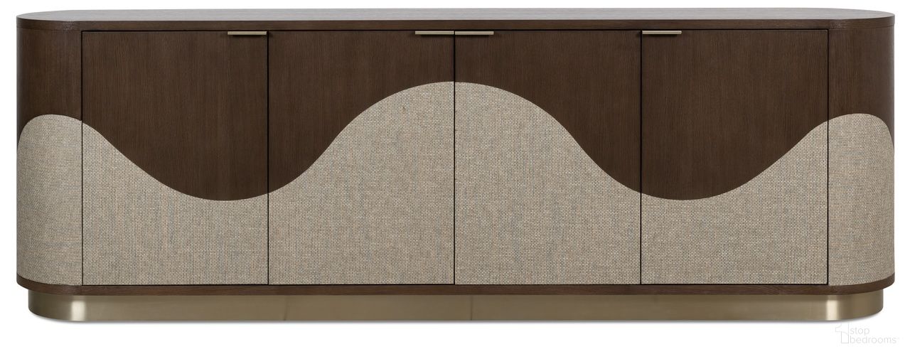 The appearance of Commerce and Market Roll With It Four-Door Credenza In Dark Wood designed by Hooker in the transitional interior design. This dark wood piece of furniture  was selected by 1StopBedrooms from Commerce and Market Collection to add a touch of cosiness and style into your home. Sku: 7228-85156-89. Material: Oak Veneer.