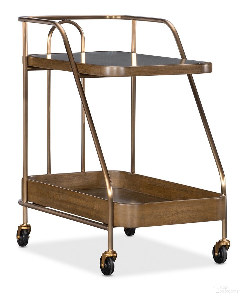 The appearance of Commerce and Market Walnut Wine and Bar Cart In Caramel designed by Hooker in the transitional interior design. This caramel piece of furniture  was selected by 1StopBedrooms from Commerce and Market Collection to add a touch of cosiness and style into your home. Sku: 7228-50763-85. Material: Walnut Veneer.