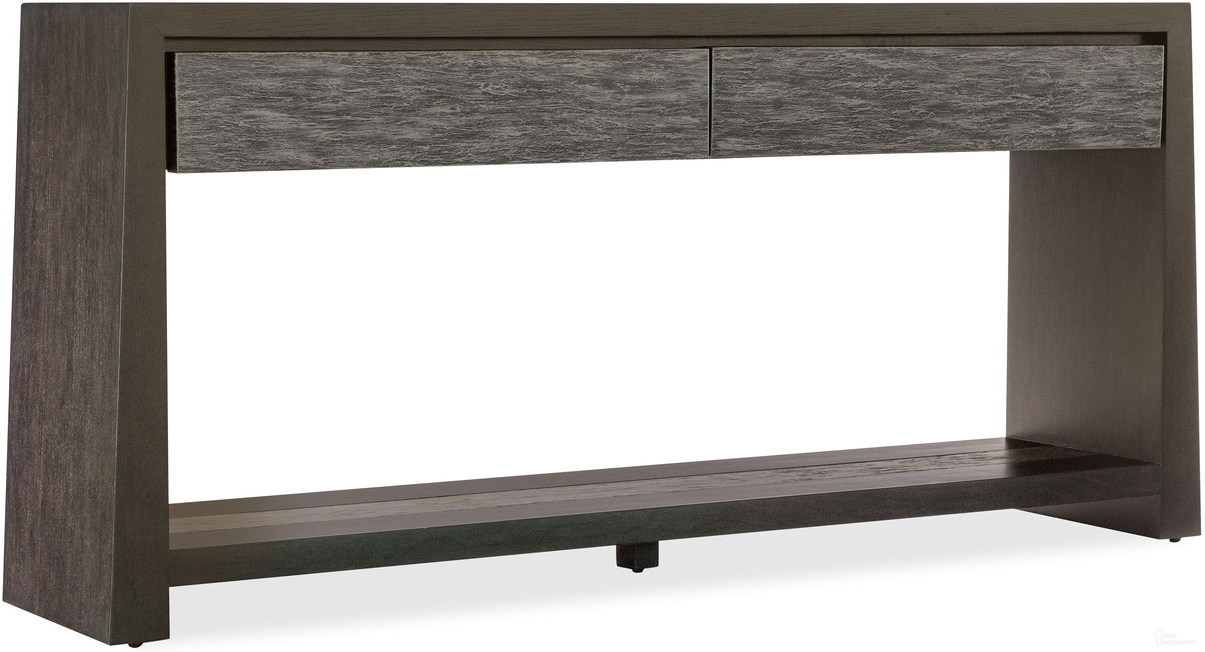 The appearance of Commerce and Market Kubrick Console Table In Dark Wood designed by Hooker in the transitional interior design. This dark wood piece of furniture  was selected by 1StopBedrooms from Commerce and Market Collection to add a touch of cosiness and style into your home. Sku: 7228-80181-89. Material: Oak Veneer.