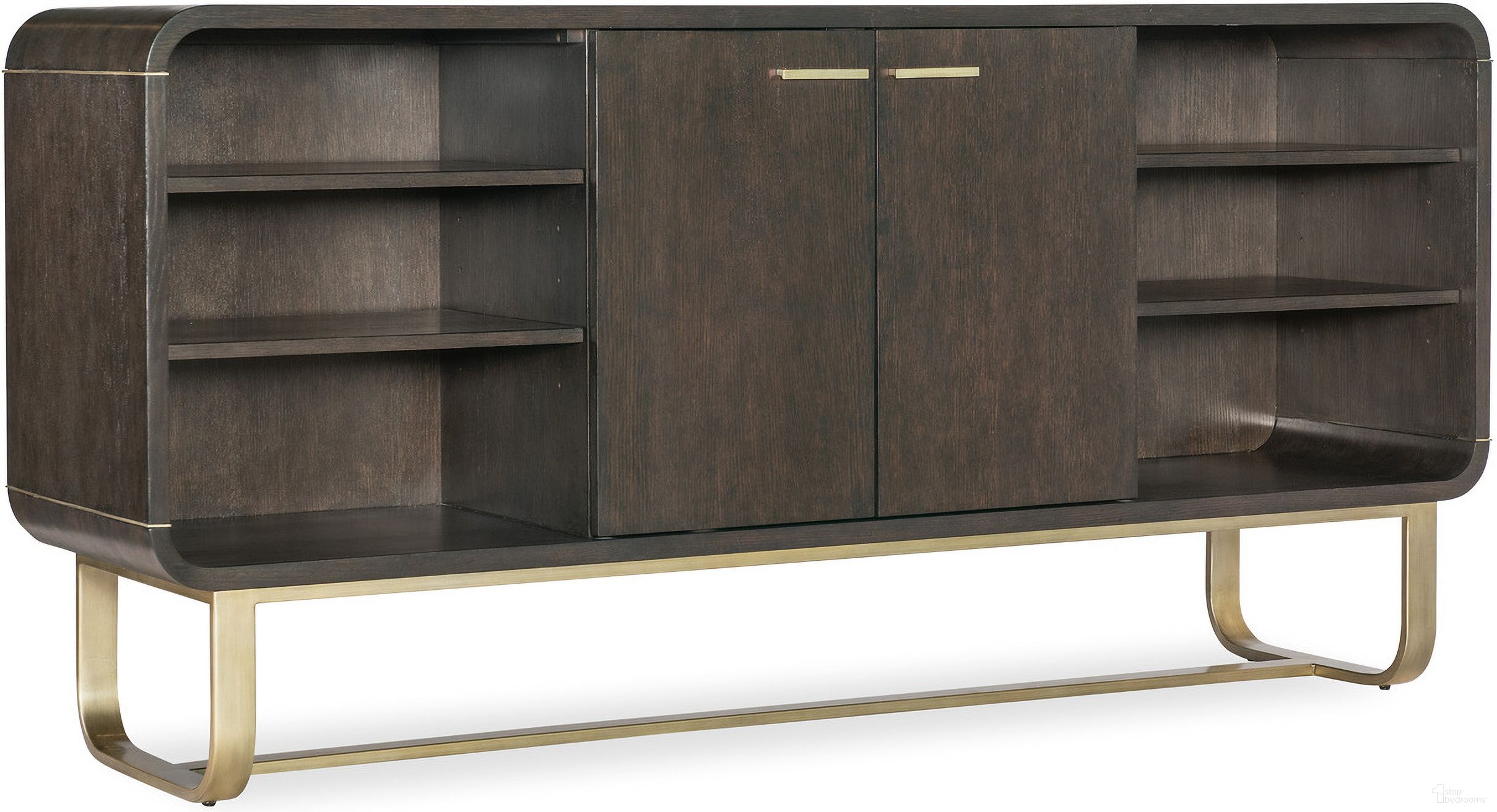 The appearance of Commerce and Market Metropolitan Credenza In Dark Wood designed by Hooker in the transitional interior design. This dark wood piece of furniture was selected by 1StopBedrooms from Commerce and Market Collection to add a touch of cosiness and style into your home. Sku: 7228-85098-85. Material: Oak Veneer.