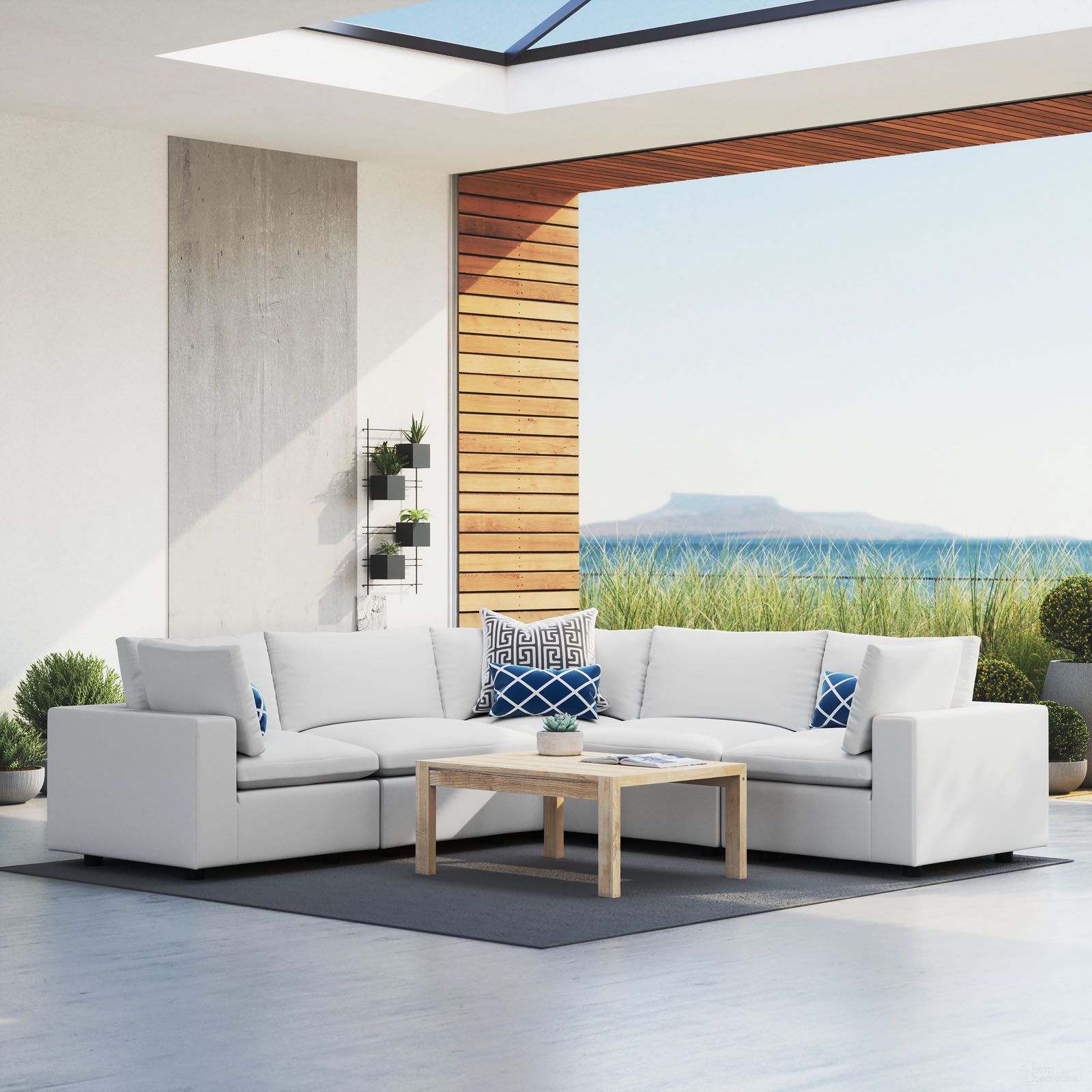 The appearance of Commix 5-Piece Sunbrella Outdoor Patio Sectional Sofa EEI-5590-WHI designed by Modway in the modern / contemporary interior design. This white piece of furniture was selected by 1StopBedrooms from Commix Collection to add a touch of cosiness and style into your home. Sku: EEI-4905-WHI;EEI-4905-WHI;EEI-4907-WHI;EEI-4907-WHI;EEI-4907-WHI. Material: Foam.