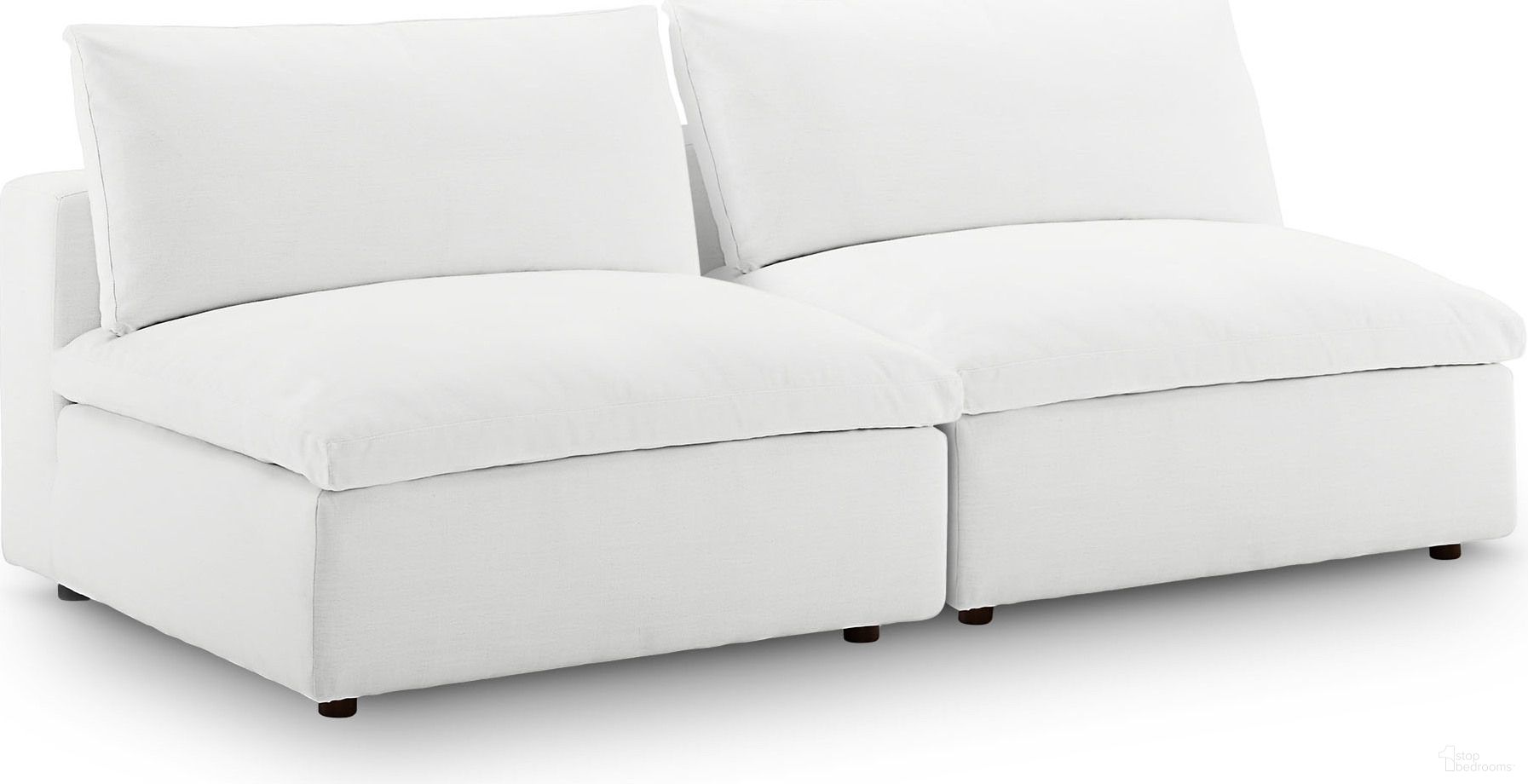 The appearance of Commix Down Filled Overstuffed 2-Piece Armless Sectional Loveseat In White designed by Modway in the modern / contemporary interior design. This white piece of furniture  was selected by 1StopBedrooms from Commix Collection to add a touch of cosiness and style into your home. Sku: EEI-3270-WHI;EEI-3270-WHI. Material: Polyester.