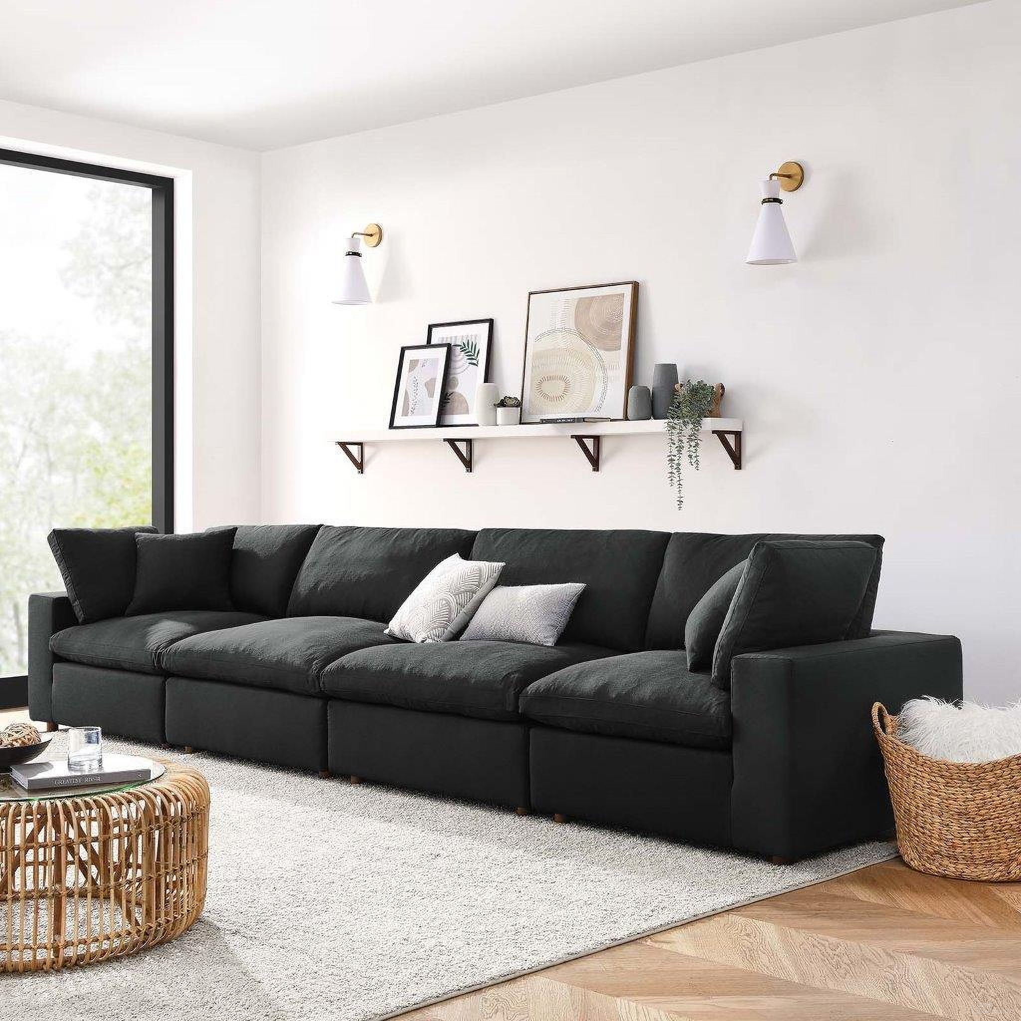 The appearance of Commix Down Filled Overstuffed 4 Piece Sectional Sofa Set In Black EEI-3357-BLK designed by Modway in the modern / contemporary interior design. This black piece of furniture was selected by 1StopBedrooms from Commix Collection to add a touch of cosiness and style into your home. Sku: EEI-3270-BLK-U;EEI-3319-BLK-U;EEI-3270-BLK-U;EEI-3319-BLK-U. Material: Polyester. Layout: Modular.