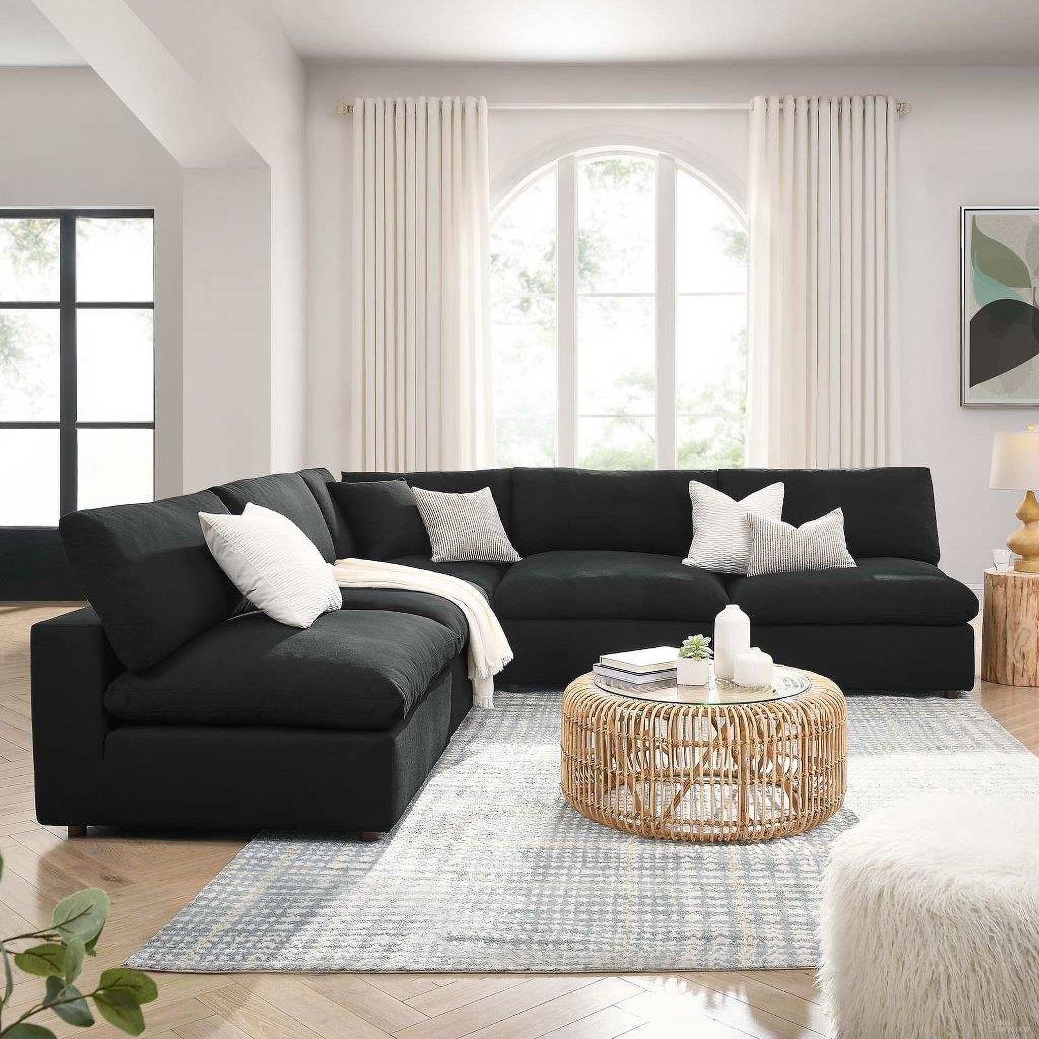 Commix Down Filled Overstuffed 5-Piece Armless Sectional Sofa In Black