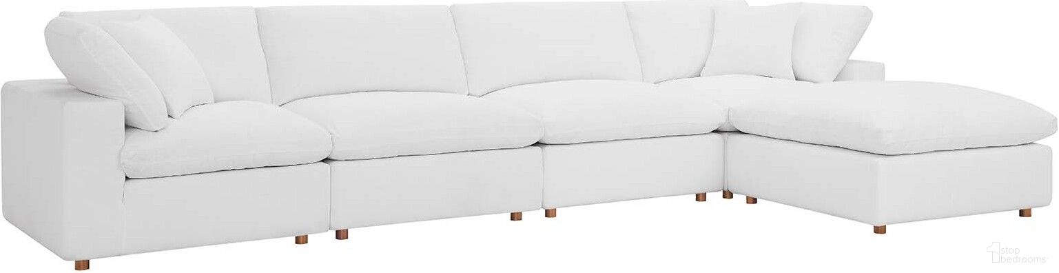 The appearance of Commix Down Filled Overstuffed 5 Piece Sectional Sofa Set In White designed by Modway in the modern / contemporary interior design. This off white piece of furniture was selected by 1StopBedrooms from Commix Collection to add a touch of cosiness and style into your home. Sku: EEI-3270-PUW;EEI-3270-PUW;EEI-3318-PUW;EEI-3319-PUW;EEI-3319-PUW. Material: Polyester. Layout: Sofa & Chaise.