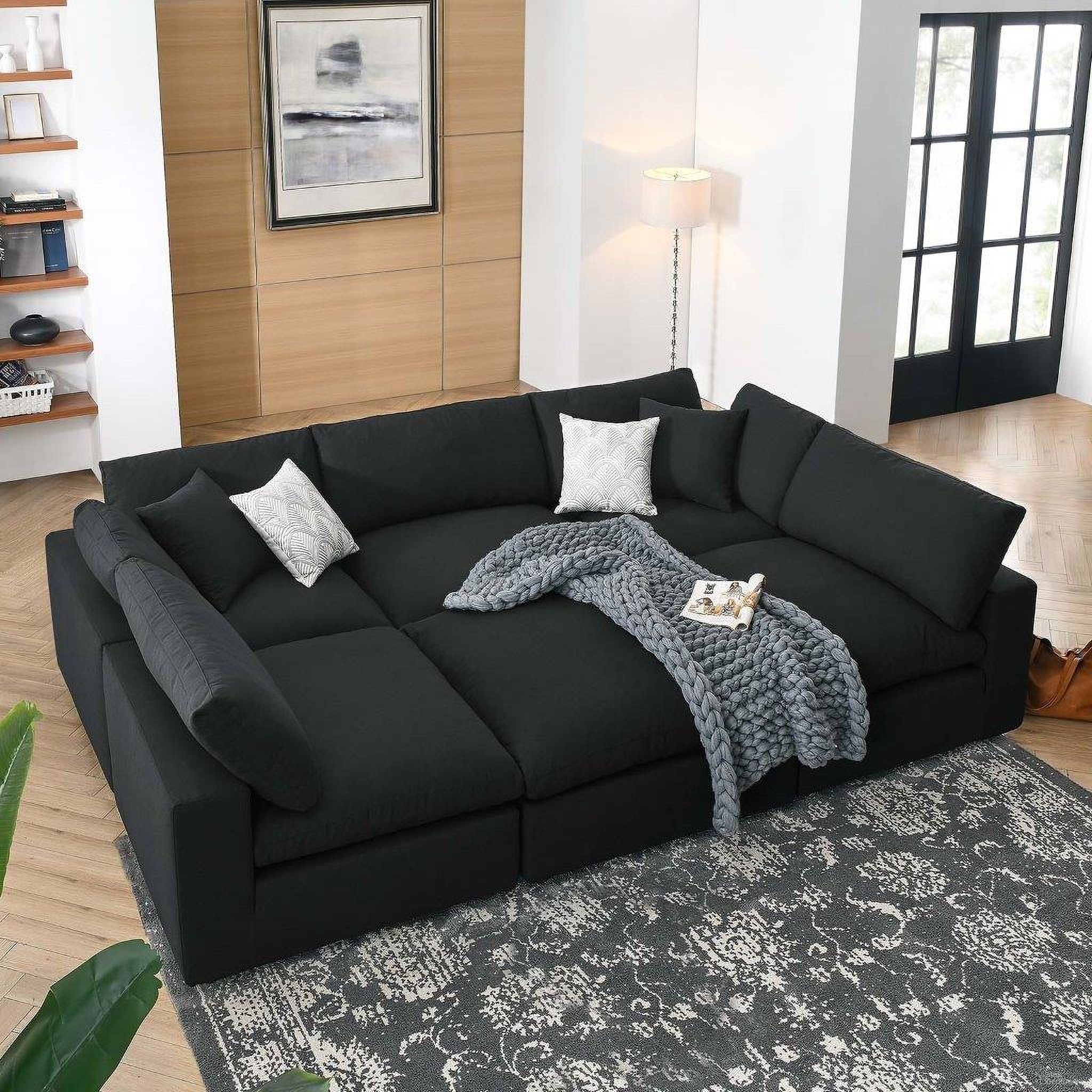 The appearance of Commix Down Filled Overstuffed 6-Piece Sectional Sofa In Black EEI-5761-BLK designed by Modway in the modern / contemporary interior design. This black piece of furniture was selected by 1StopBedrooms from Commix Collection to add a touch of cosiness and style into your home. Sku: EEI-3270-BLK-U;EEI-3318-BLK-U;EEI-3319-BLK-U;EEI-3270-BLK-U;EEI-3319-BLK-U;EEI-3270-BLK-U. Material: Polyester. Layout: U-Shape.
