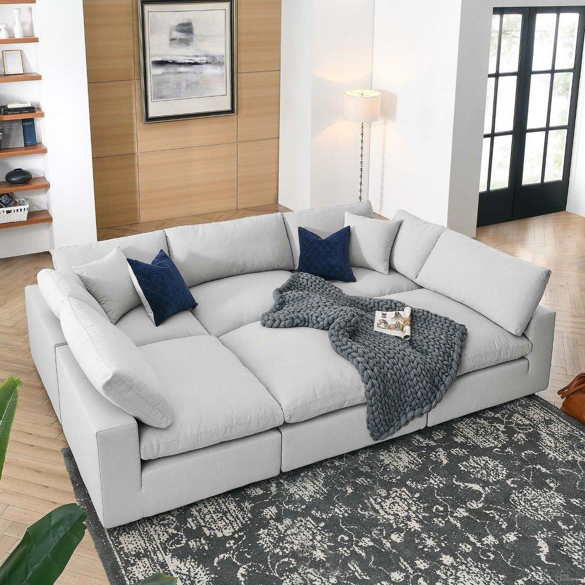 The appearance of Commix Down Filled Overstuffed 6-Piece Sectional Sofa In Light Gray EEI-5761-LGR designed by Modway in the modern / contemporary interior design. This light gray piece of furniture was selected by 1StopBedrooms from Commix Collection to add a touch of cosiness and style into your home. Sku: EEI-3270-LGR-U;EEI-3318-LGR-U;EEI-3319-LGR-U;EEI-3270-LGR-U;EEI-3319-LGR-U;EEI-3270-LGR-U. Material: Polyester. Layout: U-Shape.