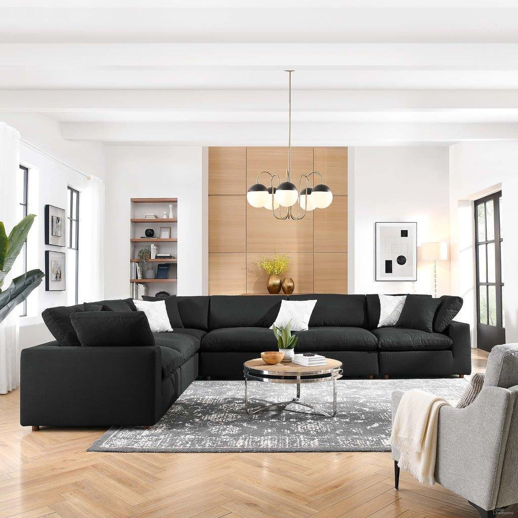 The appearance of Commix Down Filled Overstuffed 6 Piece Sectional Sofa Set In Black designed by Modway in the modern / contemporary interior design. This black piece of furniture was selected by 1StopBedrooms from Commix Collection to add a touch of cosiness and style into your home. Sku: EEI-3270-BLK-U;EEI-3319-BLK-U;EEI-3270-BLK-U;EEI-3319-BLK-U;EEI-3270-BLK-U;EEI-3319-BLK-U. Material: Polyester. Layout: L-Shape.