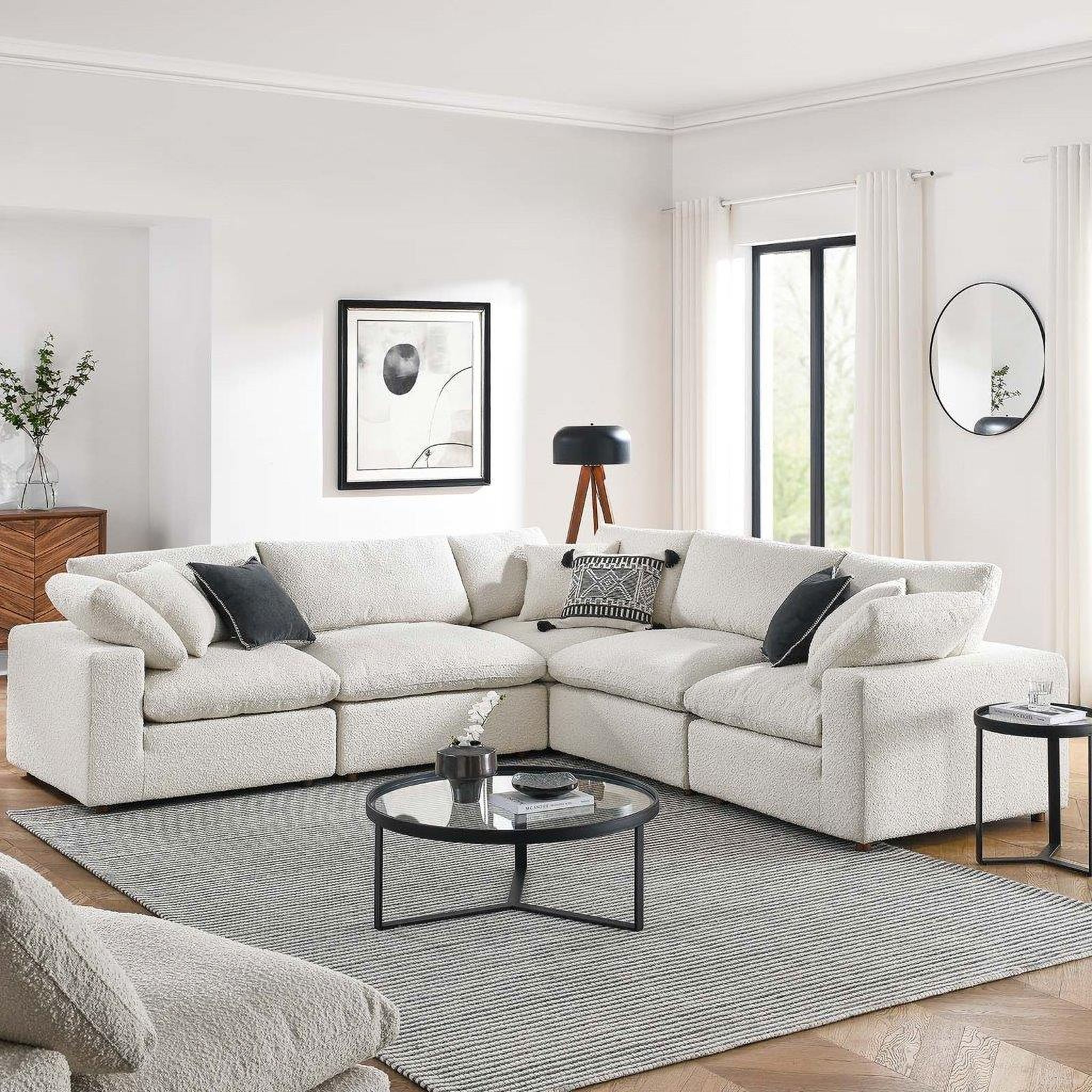Commix Down Filled Overstuffed Boucle 5 Piece Sectional Sofa In Ivory