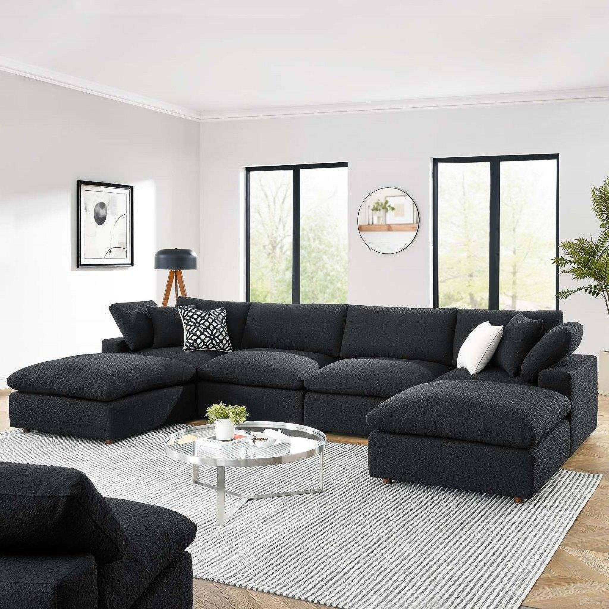 Commix Down Filled Overstuffed Boucle 6 Piece Sectional Sofa In Black