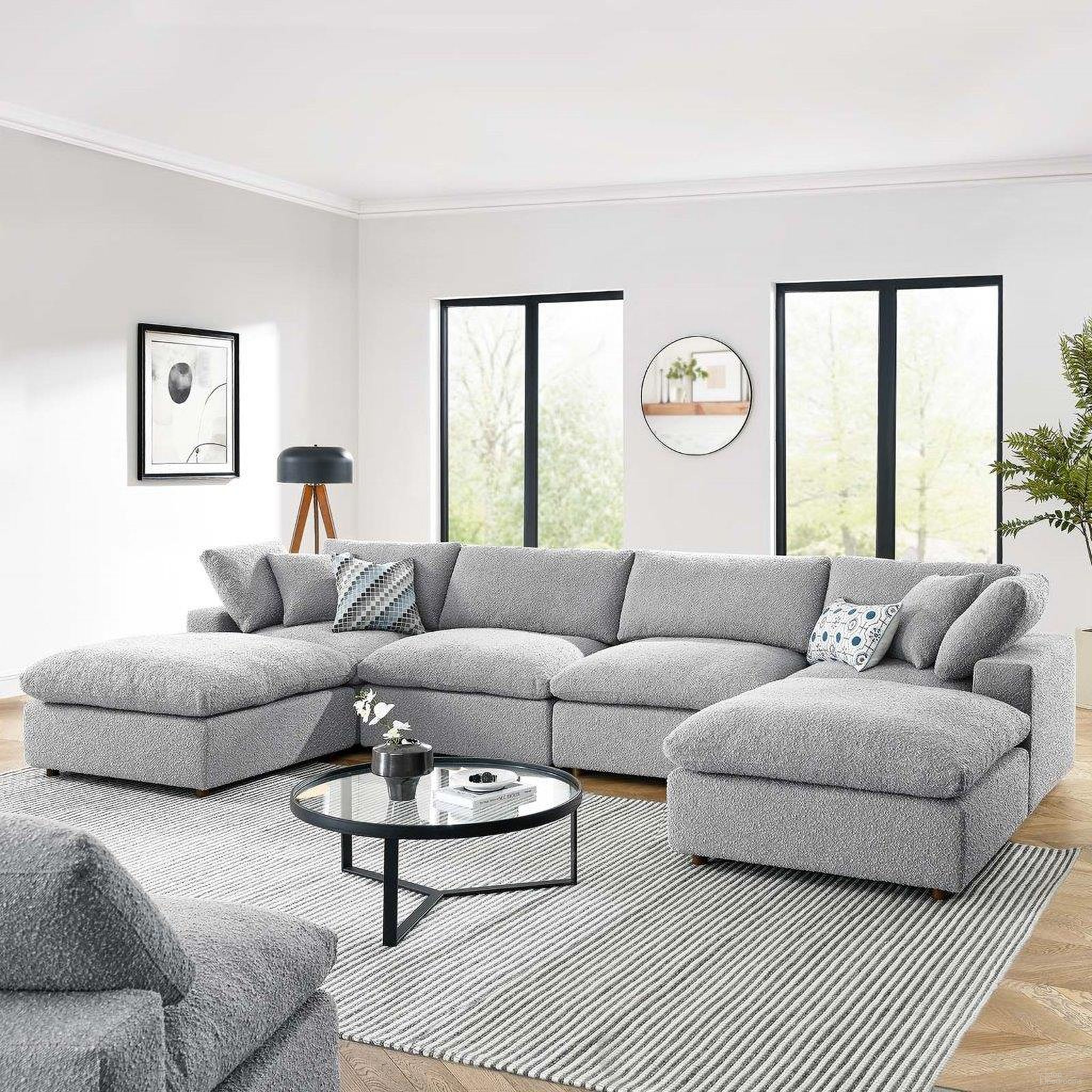 The appearance of Commix Down Filled Overstuffed Boucle 6 Piece Sectional Sofa In Light Gray designed by Modway in the modern / contemporary interior design. This light gray piece of furniture was selected by 1StopBedrooms from Commix Collection to add a touch of cosiness and style into your home. Sku: EEI-6257-LGR;EEI-6257-LGR;EEI-6258-LGR;EEI-6258-LGR;EEI-6259-LGR;EEI-6259-LGR. Layout: U-Shape. Material: Boucle.