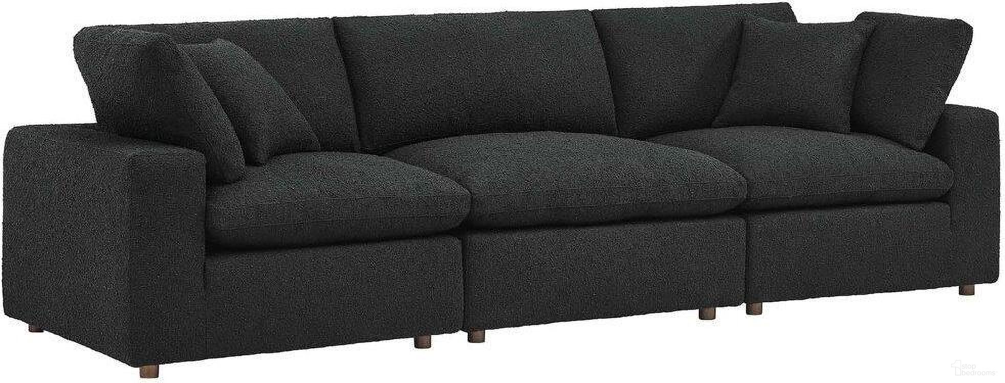 Commix Down Filled Overstuffed Boucle Fabric 3 Seater Sofa In Black