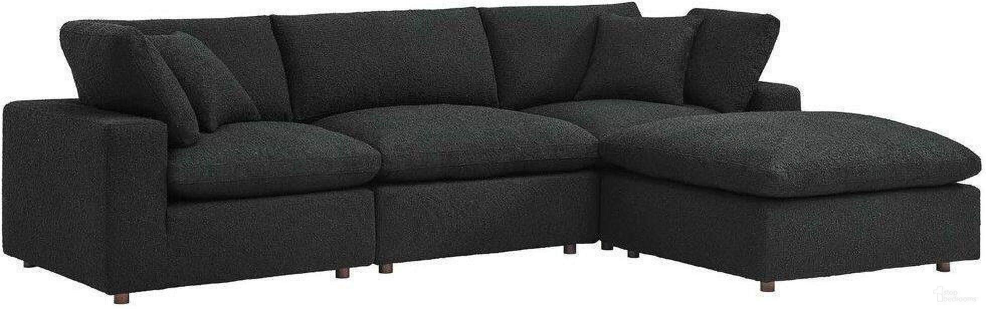 Commix Down Filled Overstuffed Boucle Fabric 4 Piece Sectional Sofa In Black