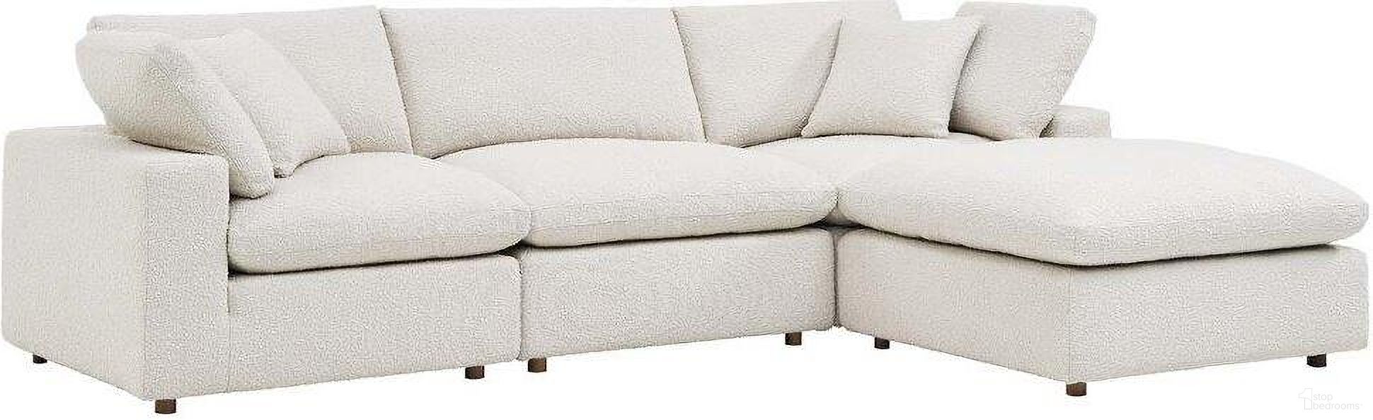 The appearance of Commix Down Filled Overstuffed Boucle Fabric 4 Piece Sectional Sofa In Ivory designed by Modway in the modern / contemporary interior design. This ivory piece of furniture was selected by 1StopBedrooms from Commix Collection to add a touch of cosiness and style into your home. Sku: EEI-6257-IVO;EEI-6258-IVO;EEI-6259-IVO;EEI-6259-IVO. Layout: Sofa & Chaise. Material: Boucle.
