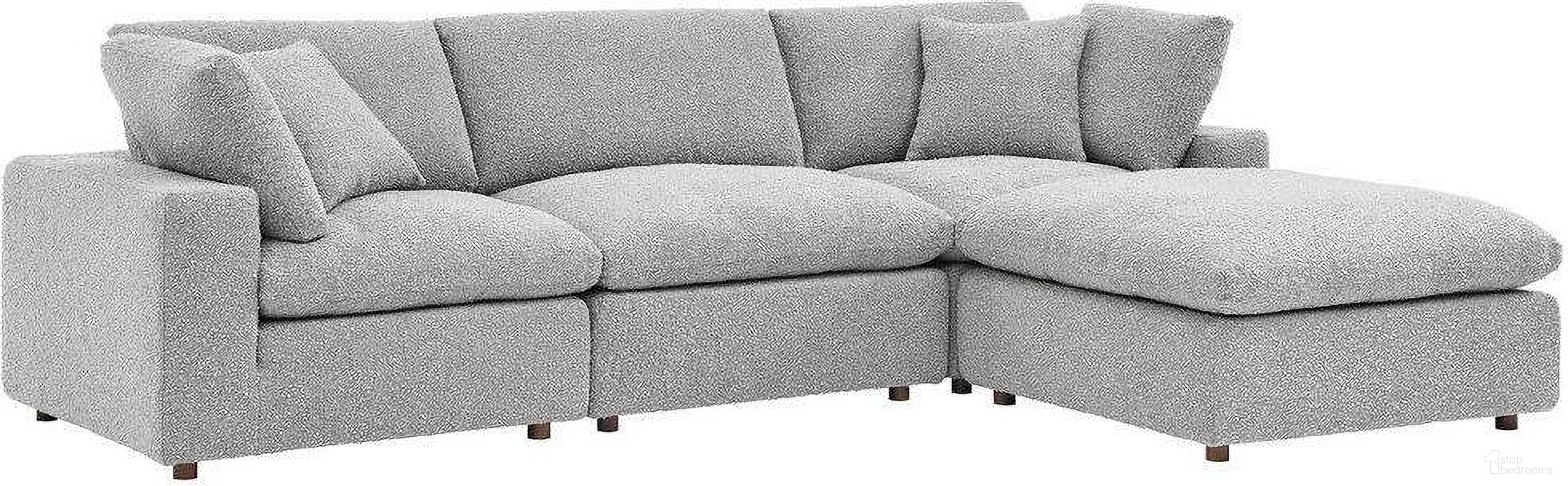 Commix Down Filled Overstuffed Boucle Fabric 4 Piece Sectional Sofa In Light Gray