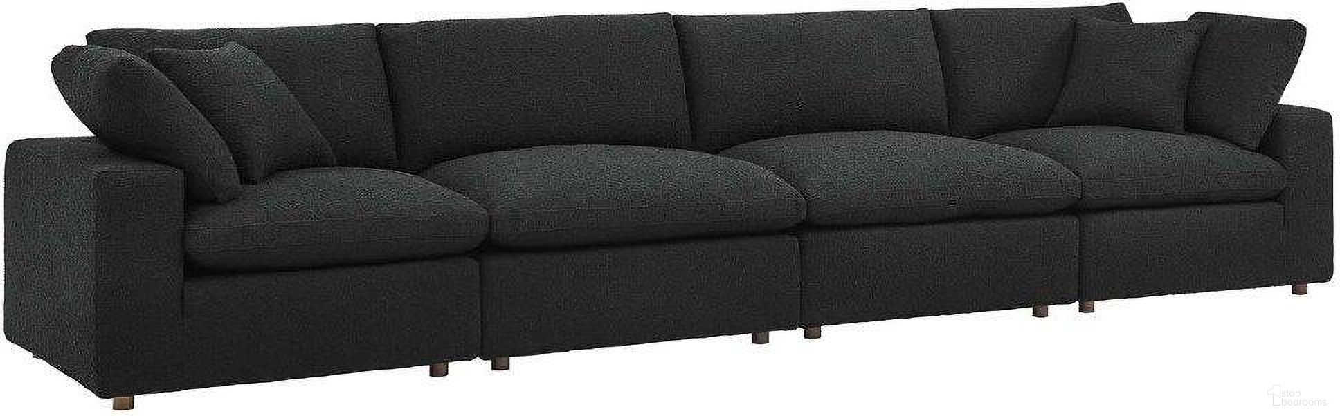 Commix Down Filled Overstuffed Boucle Fabric 4 Seater Sofa In Black