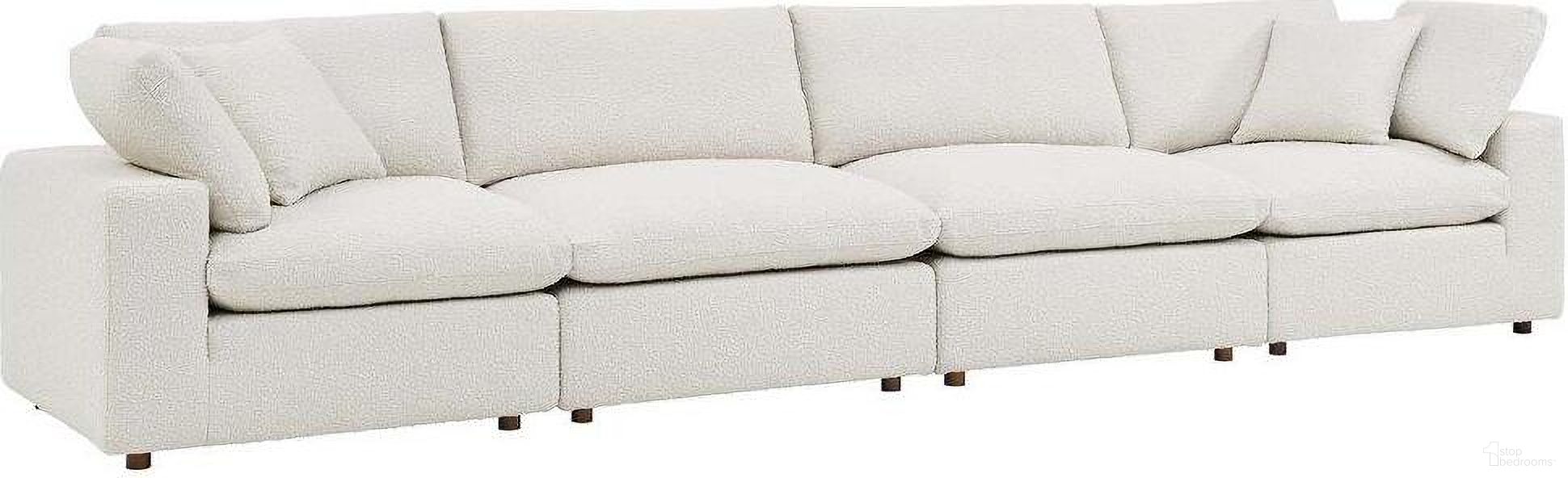 The appearance of Commix Down Filled Overstuffed Boucle Fabric 4 Seater Sofa In Ivory designed by Modway in the modern / contemporary interior design. This ivory piece of furniture  was selected by 1StopBedrooms from Commix Collection to add a touch of cosiness and style into your home. Sku: EEI-6257-IVO;EEI-6257-IVO;EEI-6259-IVO;EEI-6259-IVO. Material: Boucle.