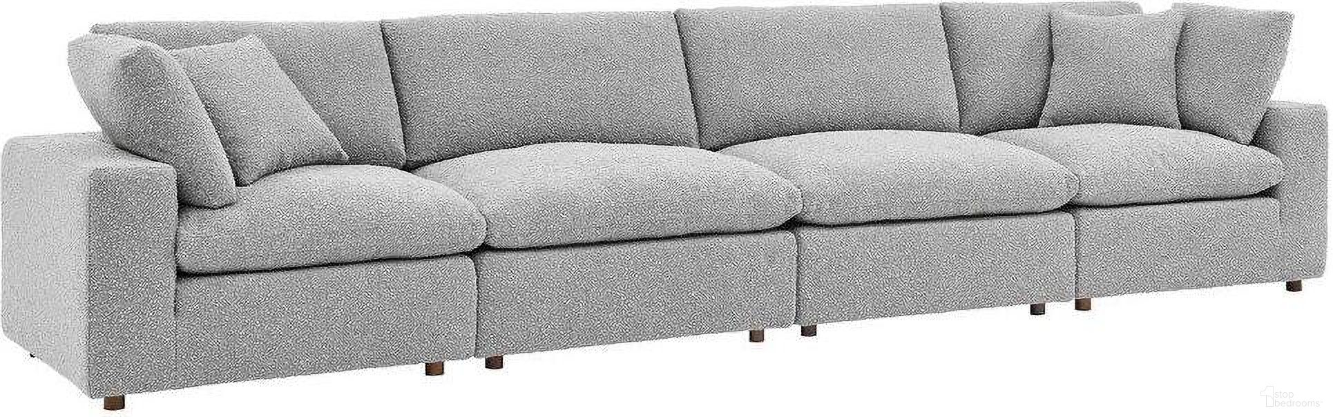 The appearance of Commix Down Filled Overstuffed Boucle Fabric 4 Seater Sofa In Light Gray designed by Modway in the modern / contemporary interior design. This light gray piece of furniture was selected by 1StopBedrooms from Commix Collection to add a touch of cosiness and style into your home. Sku: EEI-6257-LGR;EEI-6257-LGR;EEI-6259-LGR;EEI-6259-LGR. Material: Boucle.