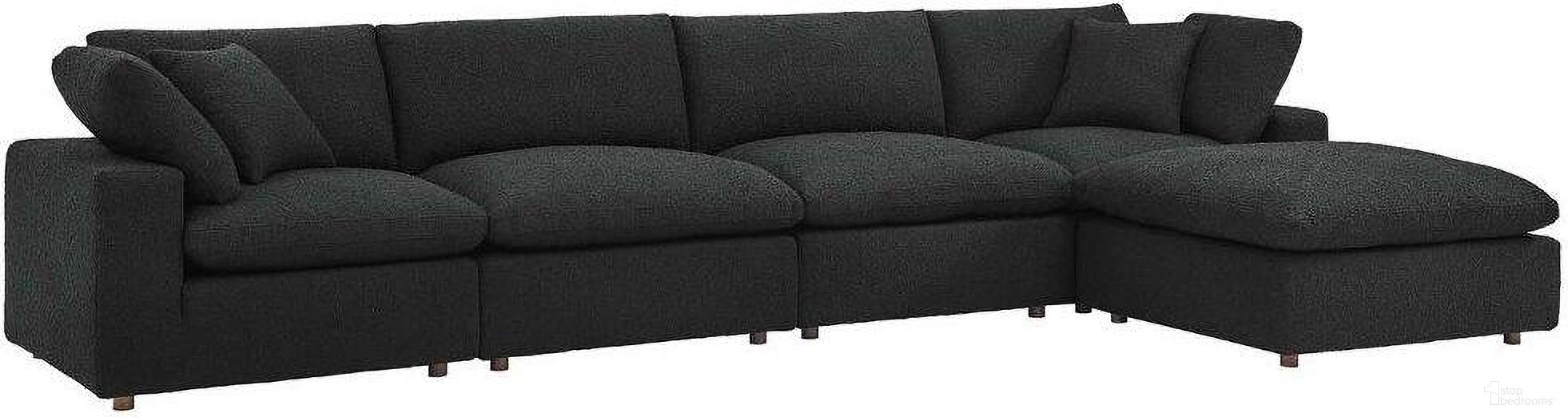 Commix Down Filled Overstuffed Boucle Fabric 5 Piece Sectional Sofa In Black EEI-6365-BLK