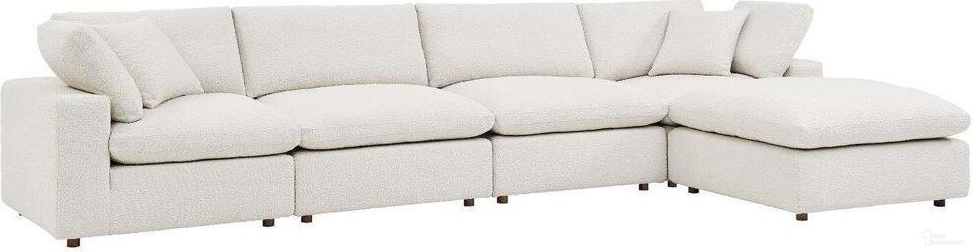 Commix Down Filled Overstuffed Boucle Fabric 5 Piece Sectional Sofa In Ivory EEI-6365-IVO