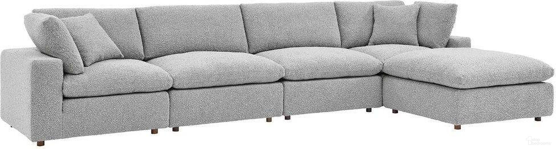 The appearance of Commix Down Filled Overstuffed Boucle Fabric 5 Piece Sectional Sofa In Light Gray EEI-6365-LGR designed by Modway in the modern / contemporary interior design. This light gray piece of furniture was selected by 1StopBedrooms from Commix Collection to add a touch of cosiness and style into your home. Sku: EEI-6257-LGR;EEI-6257-LGR;EEI-6258-LGR;EEI-6259-LGR;EEI-6259-LGR. Layout: Sofa & Chaise. Material: Boucle.