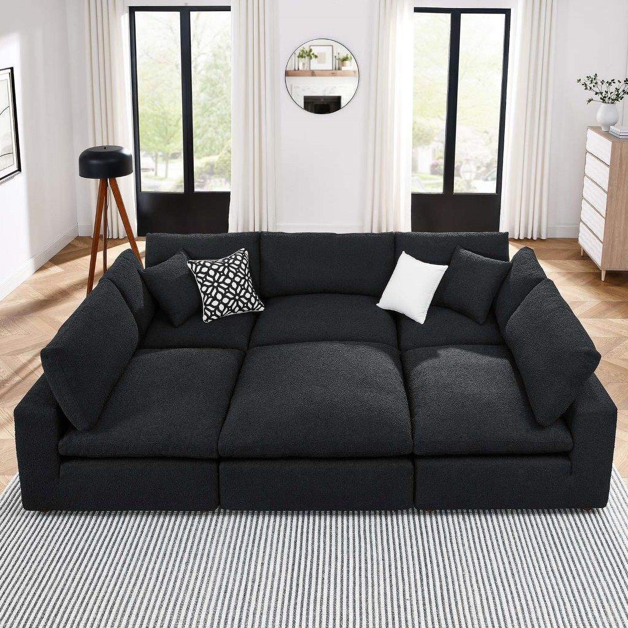 Commix Down Filled Overstuffed Boucle Fabric 6 Piece Sectional Sofa In Black EEI-6372-BLK