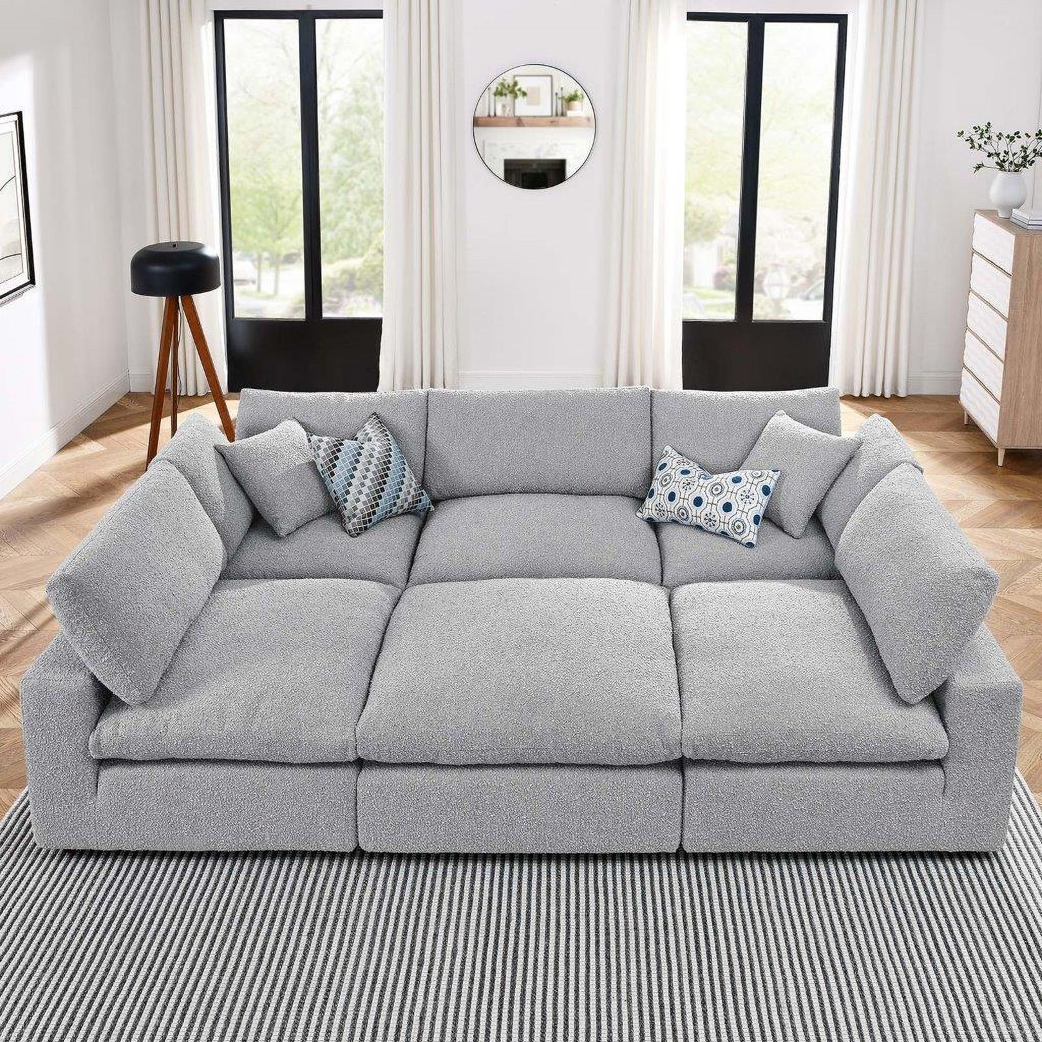 The appearance of Commix Down Filled Overstuffed Boucle Fabric 6 Piece Sectional Sofa In Light Gray EEI-6372-LGR designed by Modway in the modern / contemporary interior design. This light gray piece of furniture was selected by 1StopBedrooms from Commix Collection to add a touch of cosiness and style into your home. Sku: EEI-6257-LGR;EEI-6257-LGR;EEI-6257-LGR;EEI-6258-LGR;EEI-6259-LGR;EEI-6259-LGR. Layout: U-Shape. Material: Boucle.