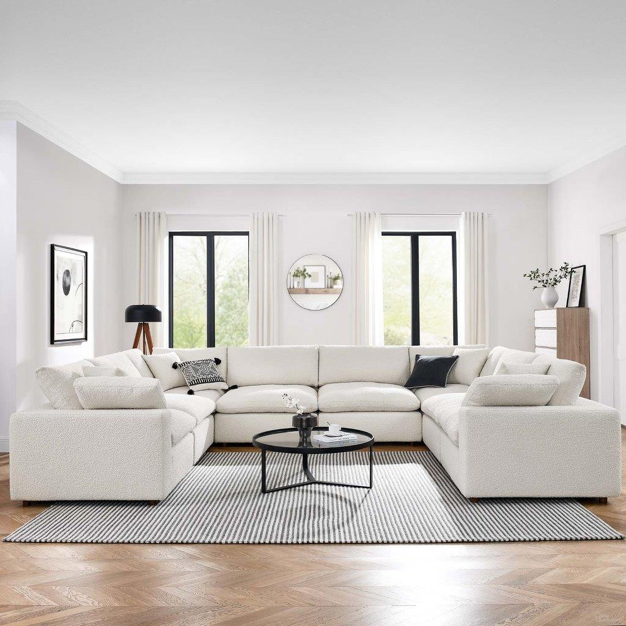 The appearance of Commix Down Filled Overstuffed Boucle Fabric 8 Piece Sectional Sofa In Ivory designed by Modway in the modern / contemporary interior design. This ivory piece of furniture was selected by 1StopBedrooms from Commix Collection to add a touch of cosiness and style into your home. Sku: EEI-6257-IVO;EEI-6257-IVO;EEI-6257-IVO;EEI-6257-IVO;EEI-6259-IVO;EEI-6259-IVO;EEI-6259-IVO;EEI-6259-IVO. Material: Plywood. Layout: U-Shape.