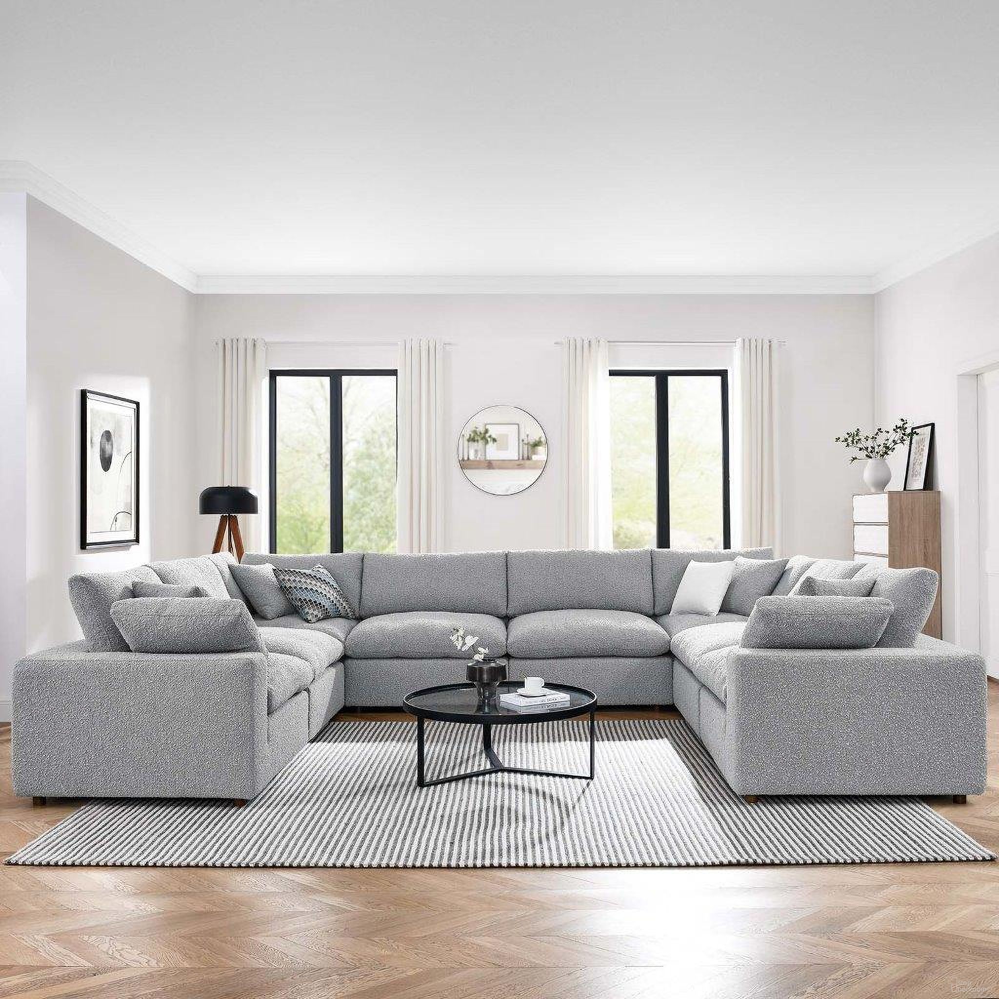 Commix Down Filled Overstuffed Boucle Fabric 8 Piece Sectional Sofa In Light Gray