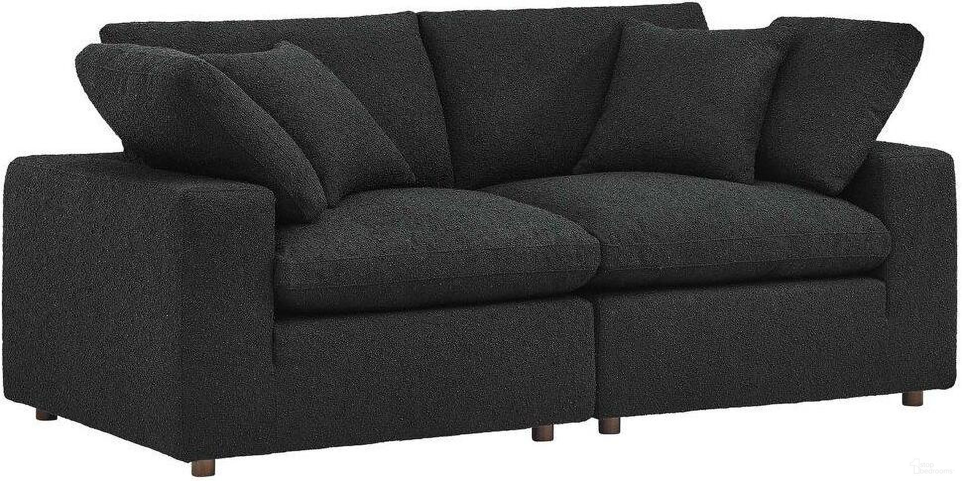 Commix Down Filled Overstuffed Boucle Fabric Loveseat In Black