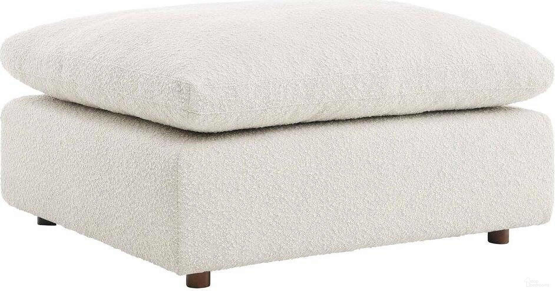 The appearance of Commix Down Filled Overstuffed Boucle Fabric Ottoman In Ivory designed by Modway in the modern / contemporary interior design. This ivory piece of furniture was selected by 1StopBedrooms from Commix Collection to add a touch of cosiness and style into your home. Sku: EEI-6258-IVO. Material: Boucle.