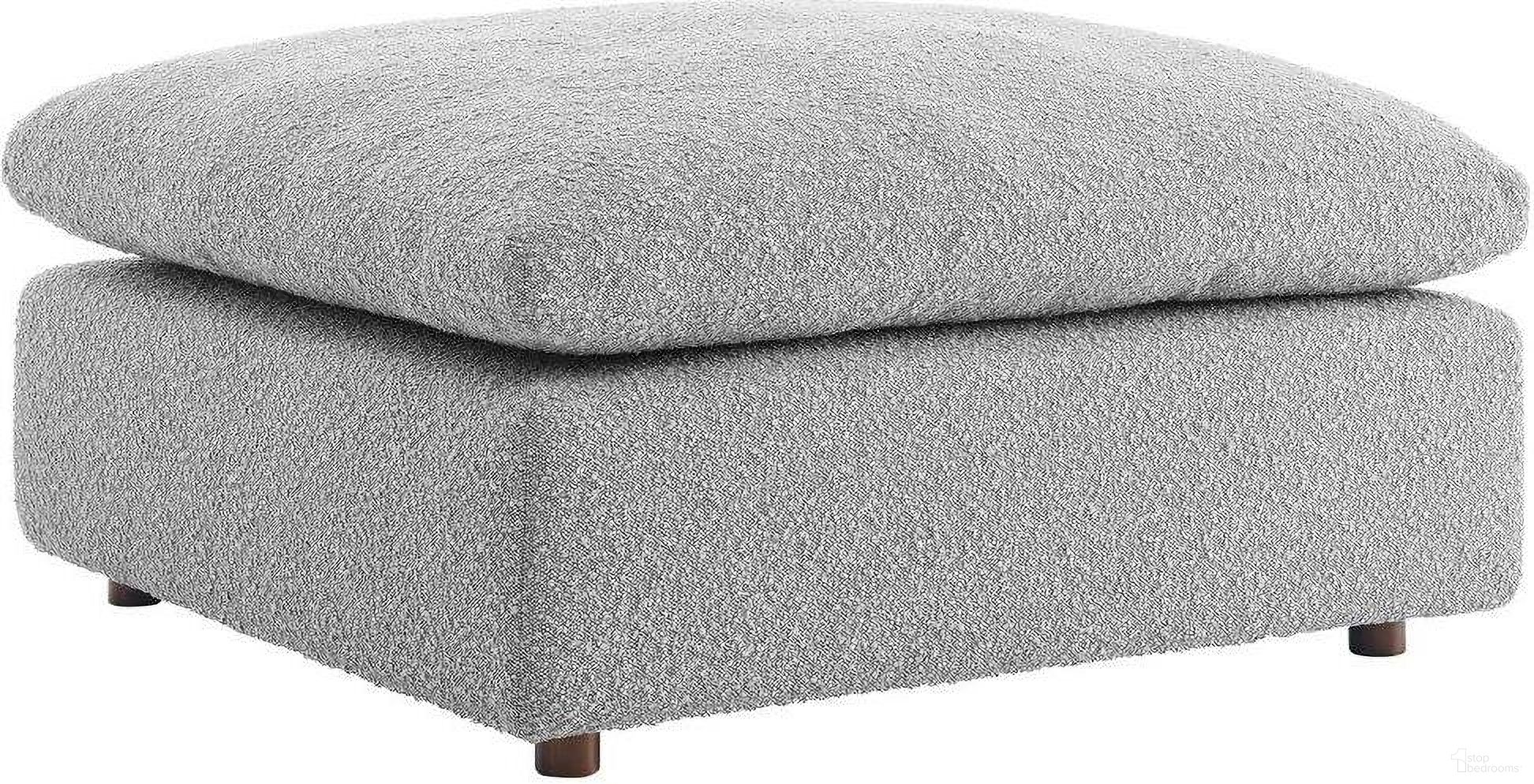 The appearance of Commix Down Filled Overstuffed Boucle Fabric Ottoman In Light Gray designed by Modway in the modern / contemporary interior design. This light gray piece of furniture  was selected by 1StopBedrooms from Commix Collection to add a touch of cosiness and style into your home. Sku: EEI-6258-LGR. Material: Boucle.