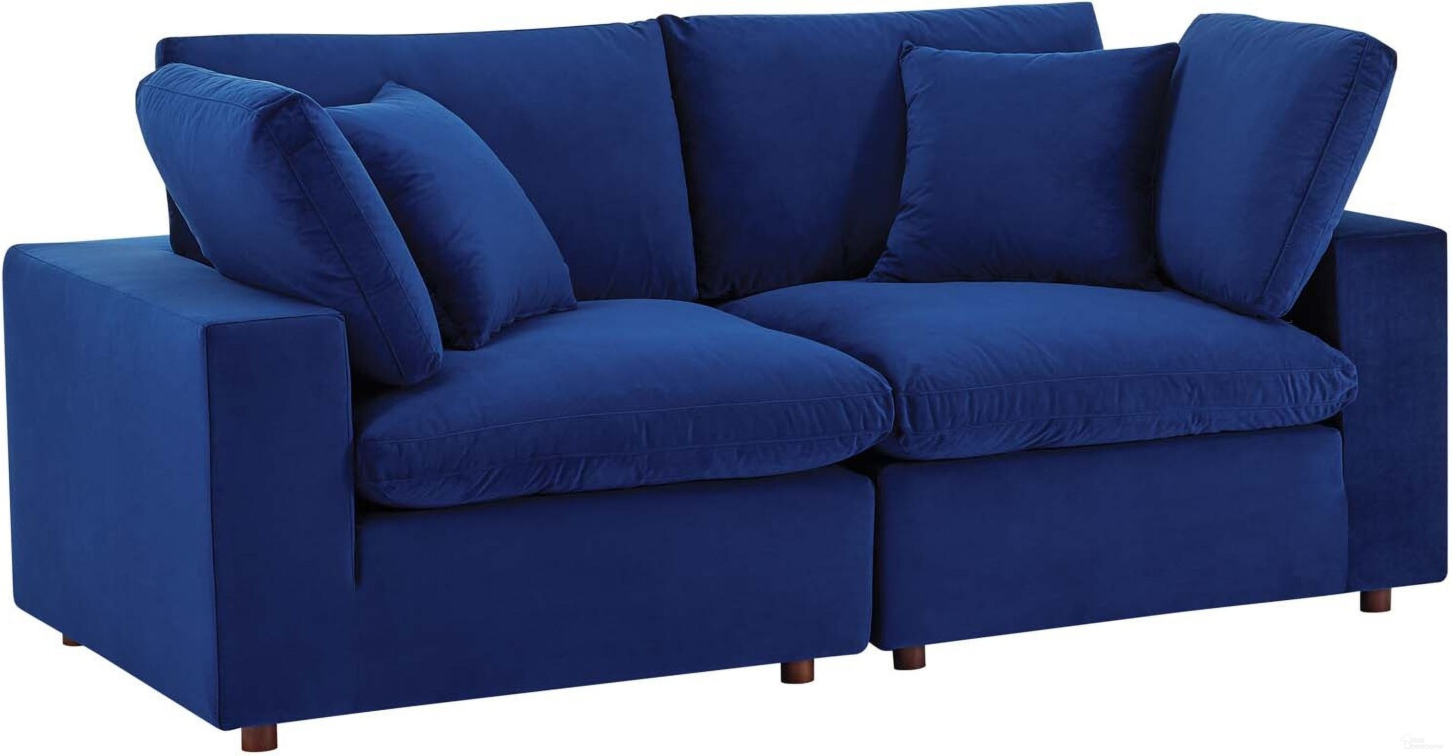 The appearance of Commix Down Filled Overstuffed Performance Velvet Loveseat In Navy designed by Modway in the modern / contemporary interior design. This navy piece of furniture  was selected by 1StopBedrooms from Commix Collection to add a touch of cosiness and style into your home. Sku: EEI-4366-NAV;EEI-4366-NAV. Material: Wood.