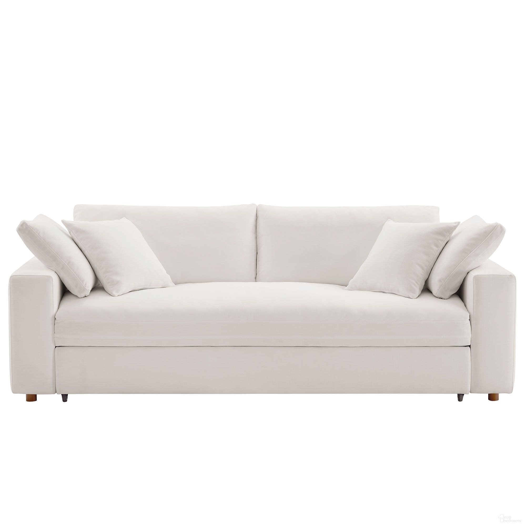 The appearance of Commix Down Filled Overstuffed Sleeper Sofa In Pure White designed by Modway in the modern / contemporary interior design. This pure white piece of furniture was selected by 1StopBedrooms from Commix Collection to add a touch of cosiness and style into your home. Sku: EEI-7080-PUW. Material: Down Filled Overstuffed.