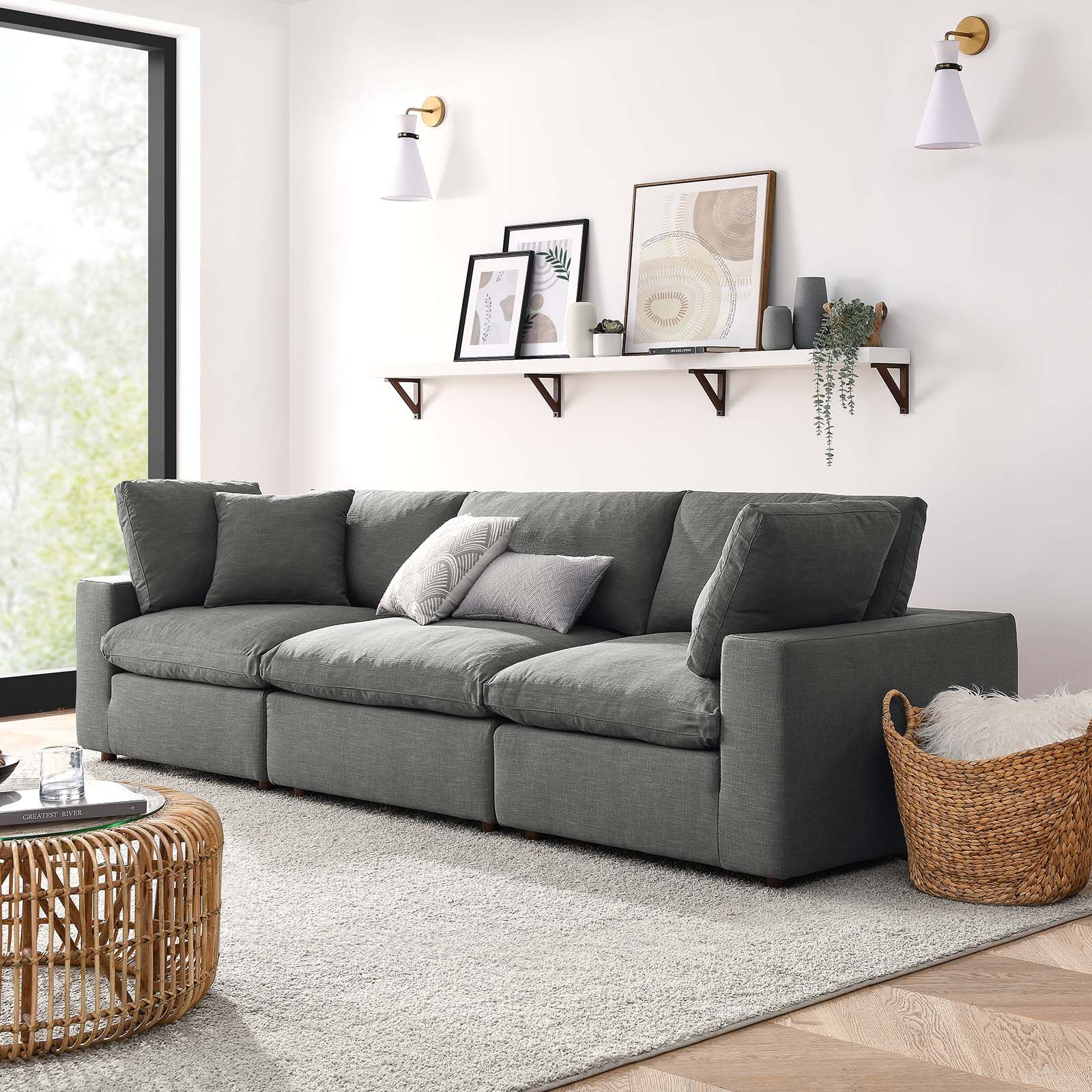 Commix Gray Down Filled Overstuffed 3 Piece Sectional Sofa Set