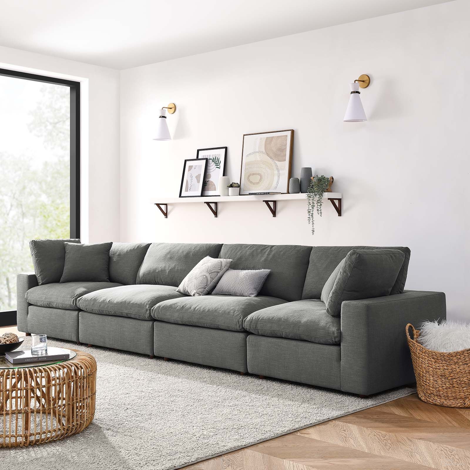Commix Gray Down Filled Overstuffed 4 Piece Sectional Sofa Set EEI-3357-GRY