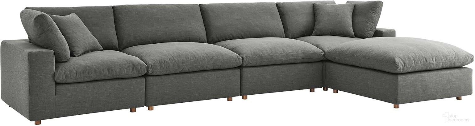 Commix Gray Down Filled Overstuffed 5 Piece Sectional Sofa Set EEI-3358-GRY