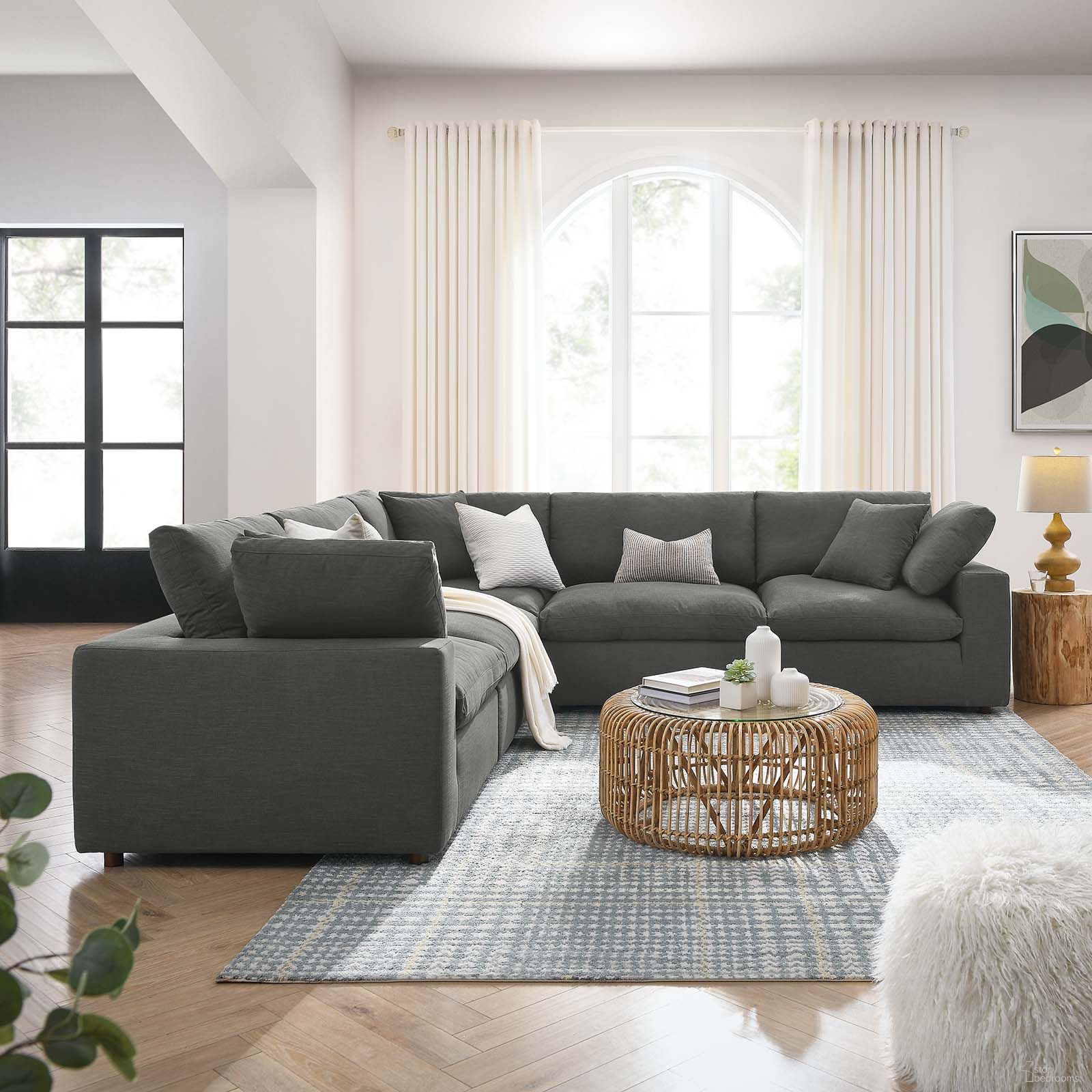 Commix Gray Down Filled Overstuffed 5 Piece Sectional Sofa Set EEI-3359-GRY