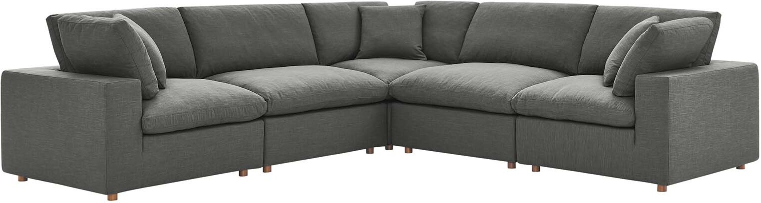 Commix Gray Down Filled Overstuffed 5 Piece Sectional Sofa Set EEI3359
