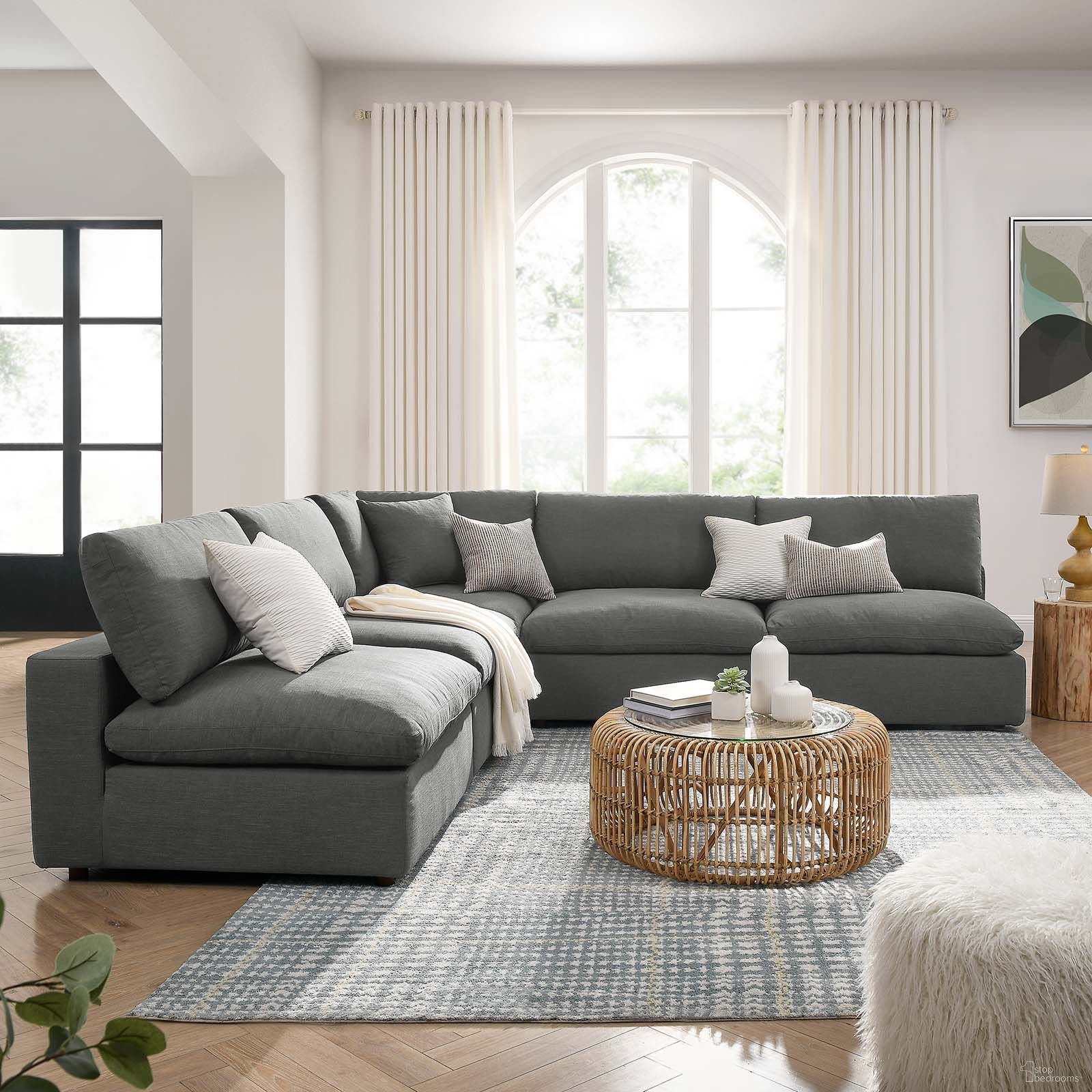 Commix Gray Down Filled Overstuffed 5 Piece Sectional Sofa Set EEI-3360-GRY
