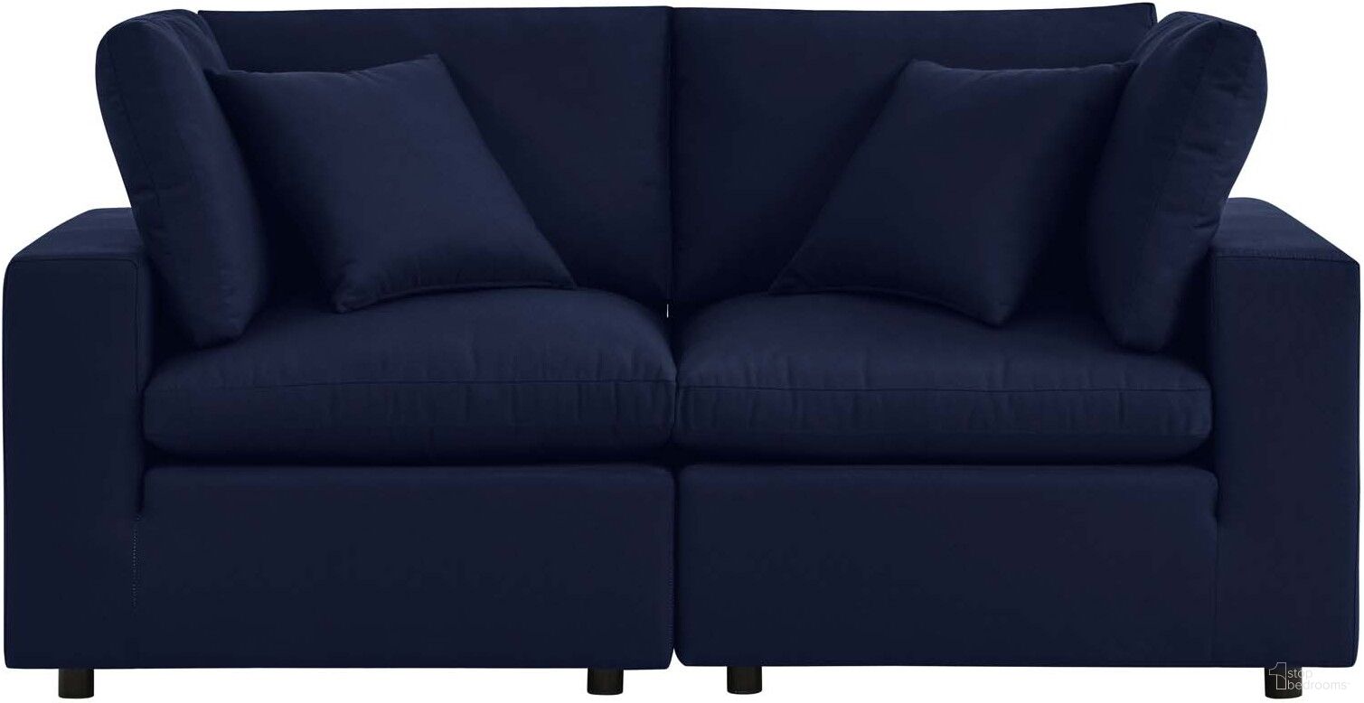 The appearance of Commix Sunbrella Outdoor Patio Loveseat In Navy designed by Modway in the modern / contemporary interior design. This navy piece of furniture  was selected by 1StopBedrooms from Commix Collection to add a touch of cosiness and style into your home. Sku: EEI-4907-NAV;EEI-4907-NAV. Material: Aluminum.
